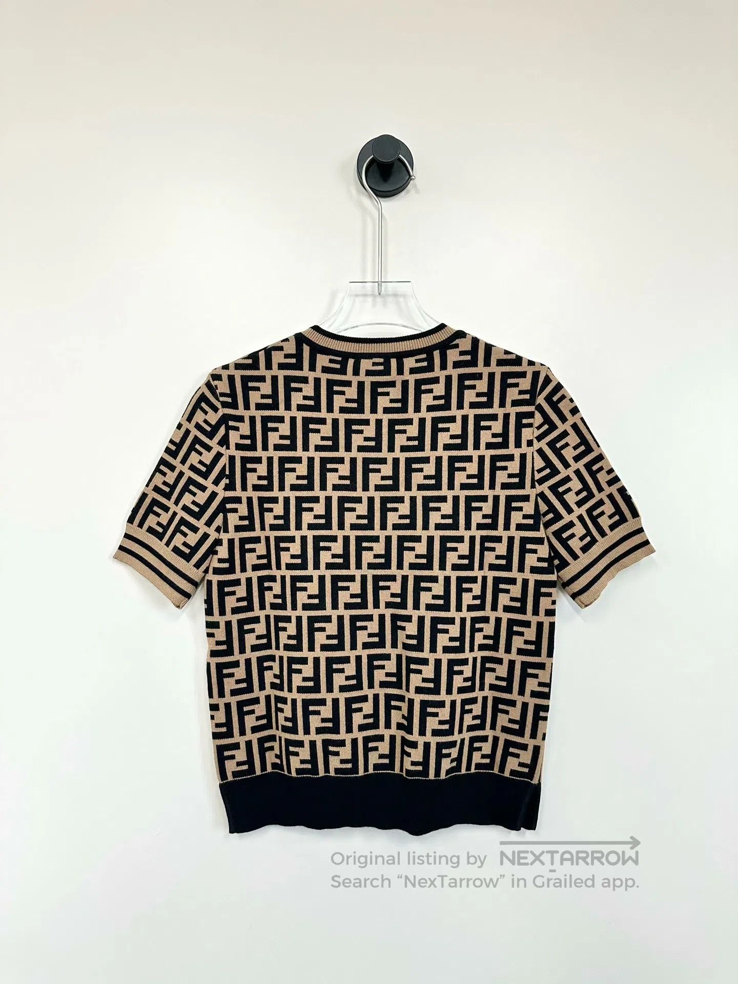 Fendi FENDI Brown Monogram Printed Logo Knit Short Sleeve| Size XS / US 0-2 / IT 36-38 - 2 Thumbnail