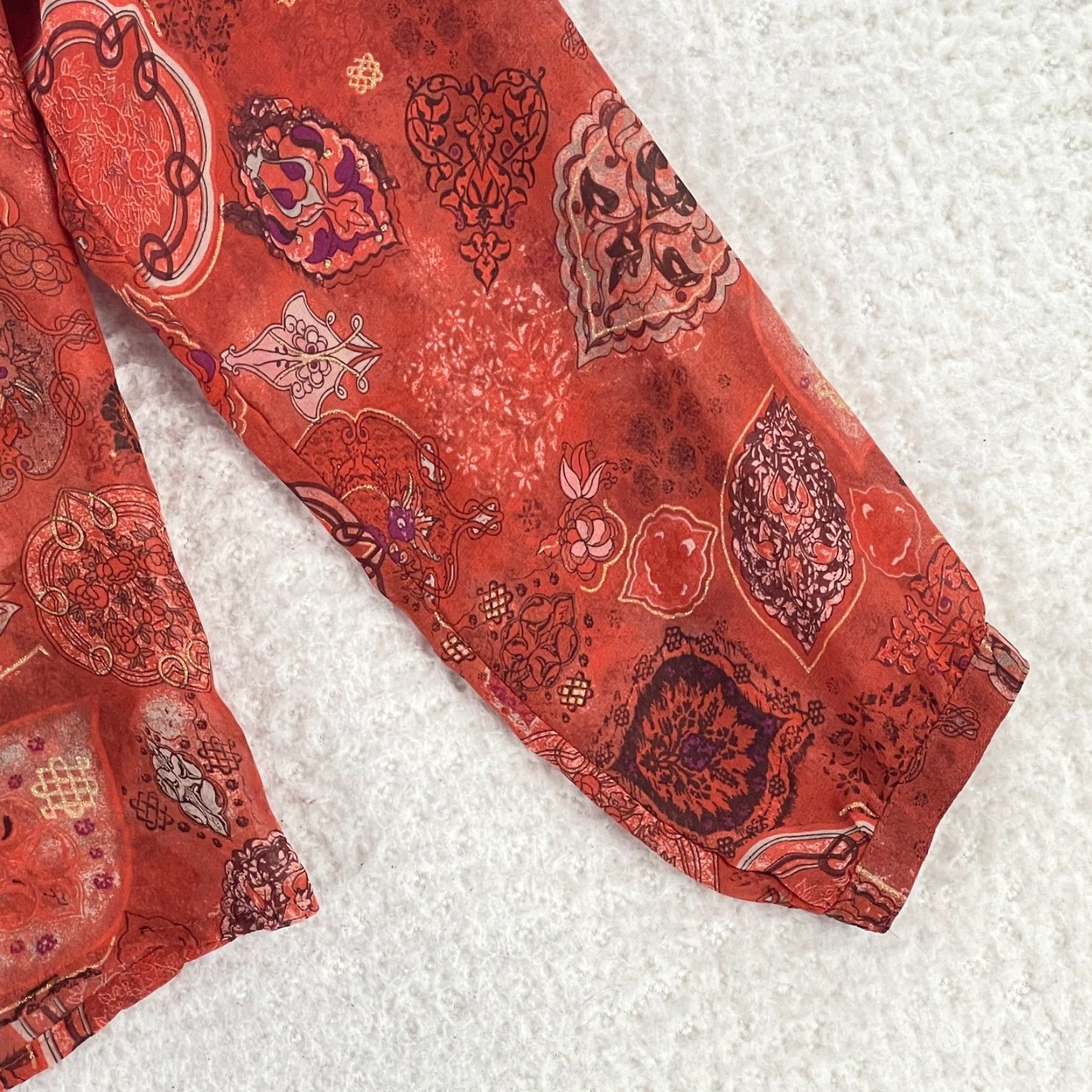 Vintage Christopher & Banks Shirt Womens Small Orange Paisley Sheer Chiffon Button-Front Size S / US 4 / IT 40 - 5 Thumbnail
