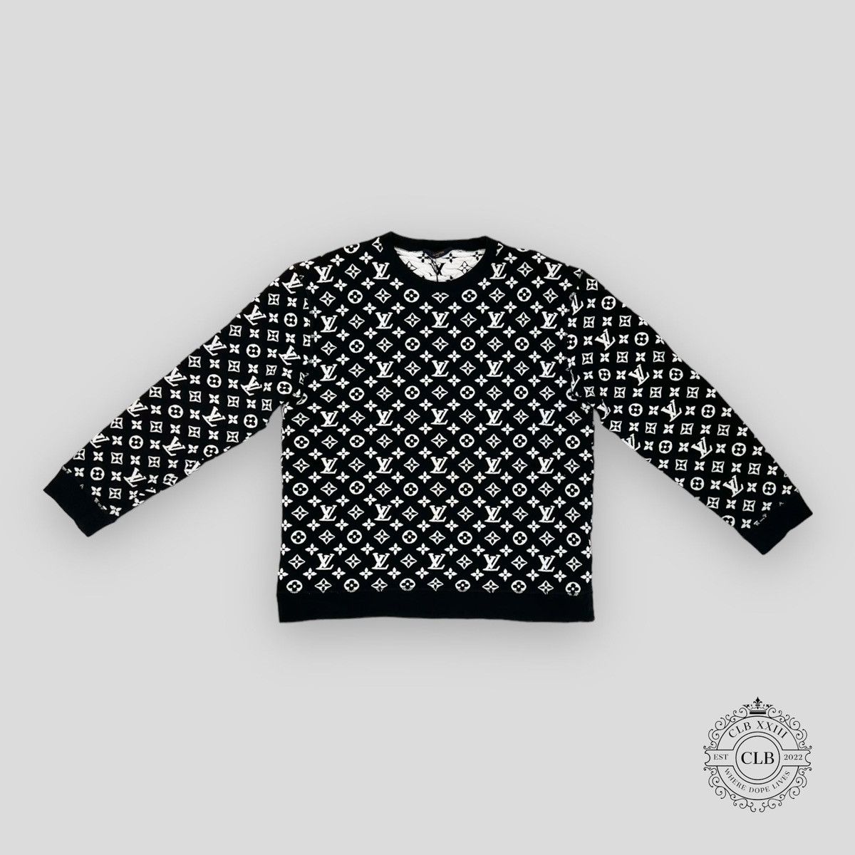 hot louis vuitton full monogram jacquard crewneck black