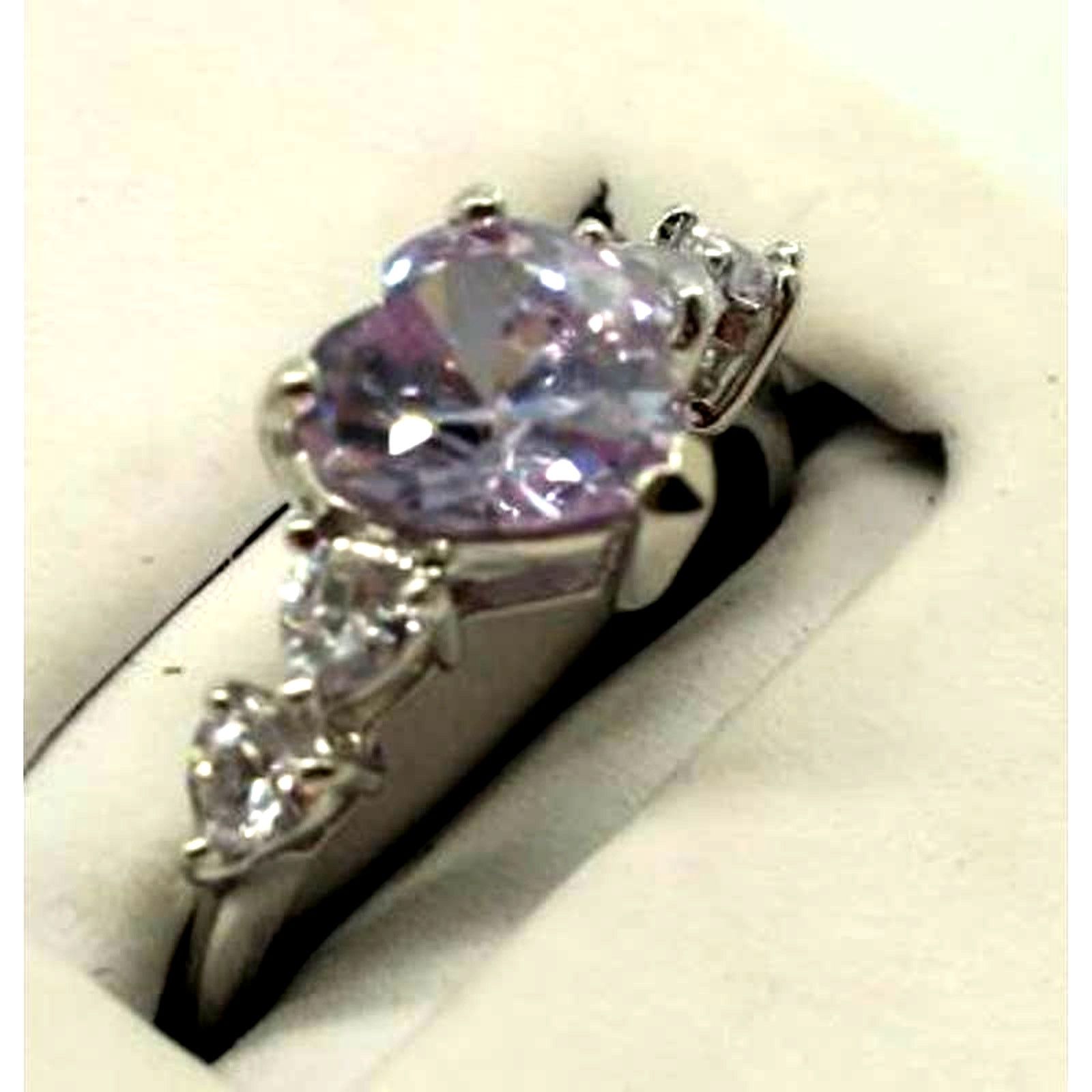 Other Dazzling Violet & White CZ Sterling Silver Heart Ring • Sz 8 Size ONE SIZE - 3 Thumbnail