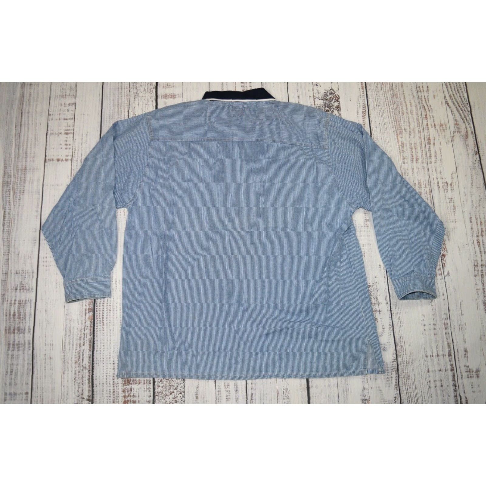 Vintage VINTAGE Bon Homme Denim Skate Surf Shirt Blue Striped Long Sleeve Adult L 1990s Mens Size US L / EU 52-54 / 3 - 7 Thumbnail