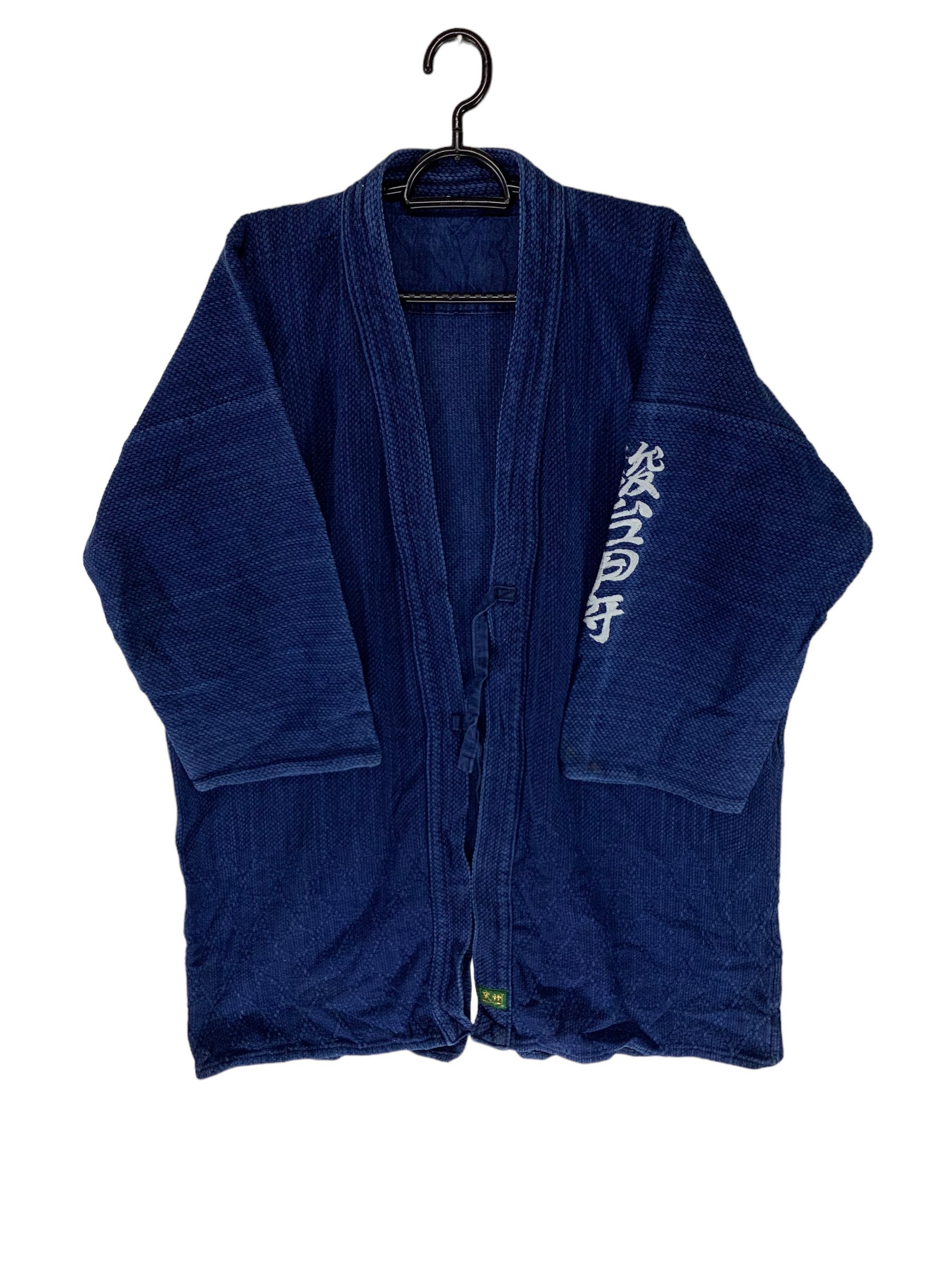image of Vintage x Workers 90's Indigo Japanese Workers Basketweave Kimono Noragi Jacket in Blue (Size Mediu