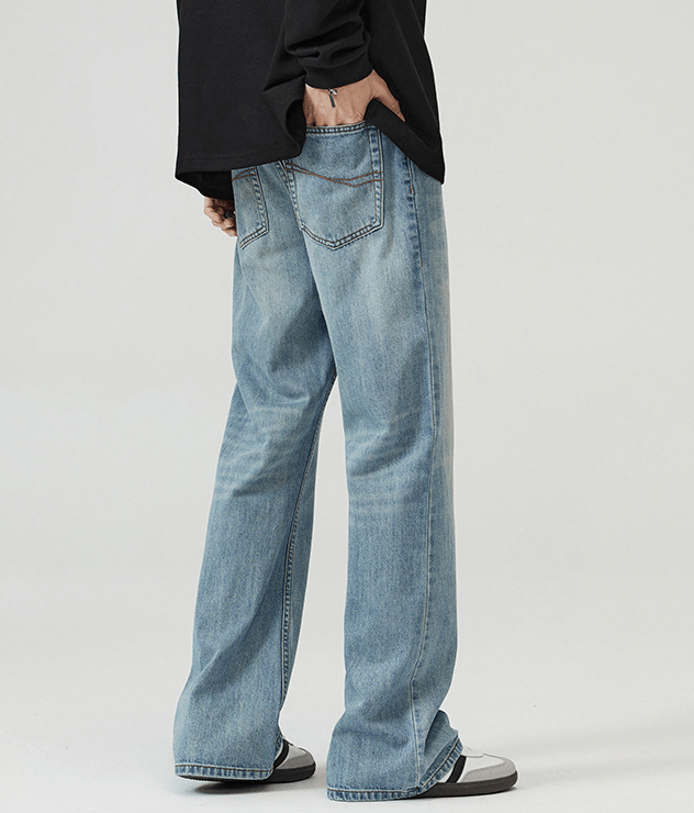 Japanese Brand × Jean Light blue washed retro straight flared baggy jeans Size US 32 / EU 48 - 5 Thumbnail