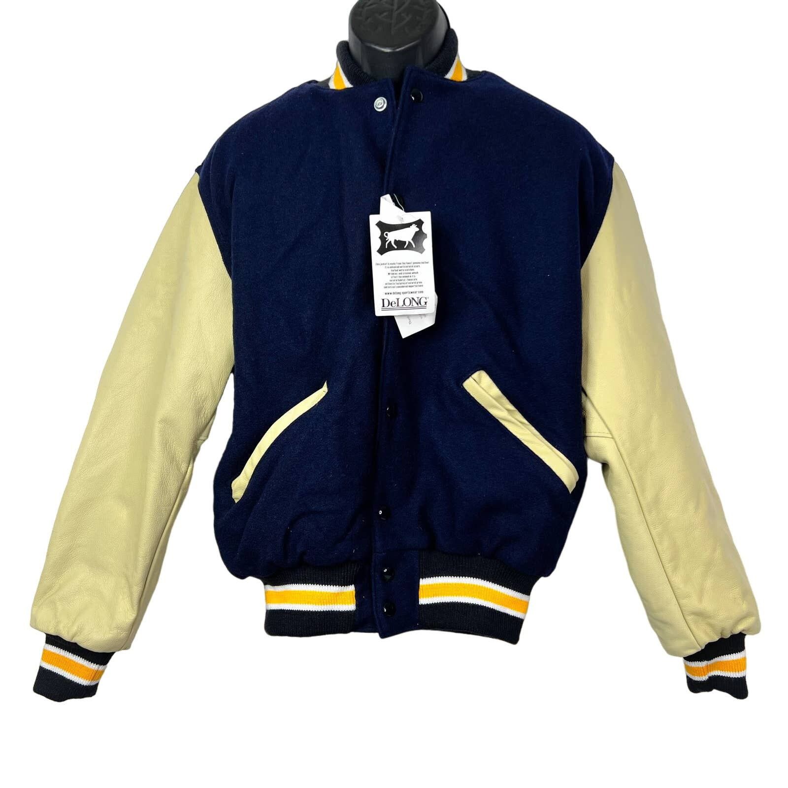 image of Vintage Delong Sz. M Varsity Letterman Jacket in Blue, Men's (Size Medium)