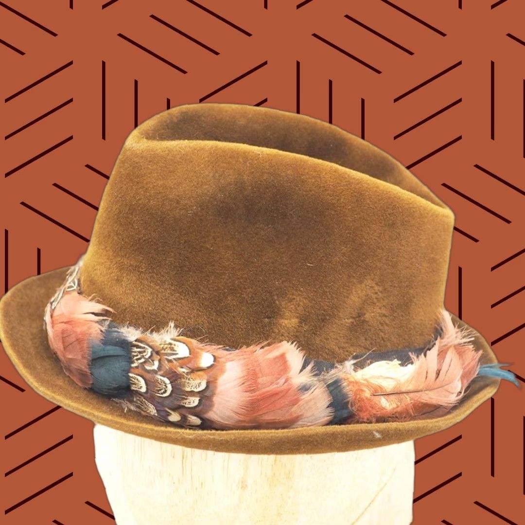 Vintage VINTAGE Bruder Dobesch Mens Fedora Brown Hat John Barkley Pittsburgh Hat 6-7/8 Mens Brown Vintage 90s Concert Football Mens Size ONE SIZE - 1 Thumbnail