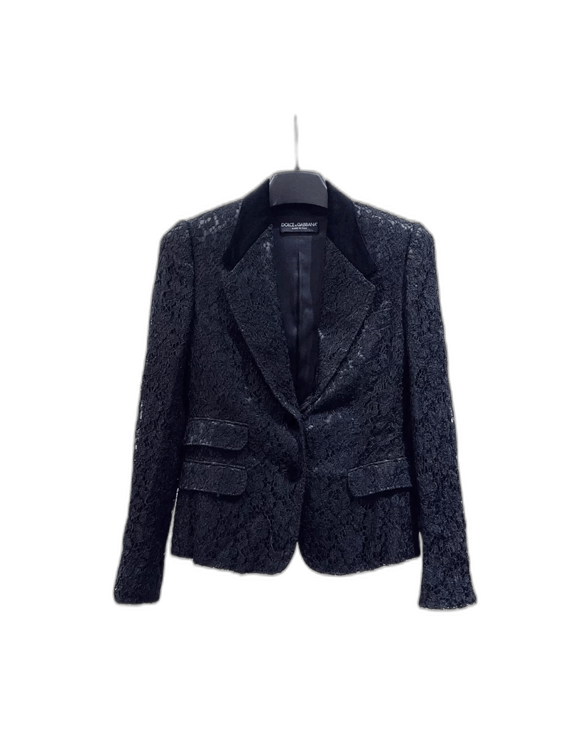Dolce & Gabbana DG Lace Jacket with Velvet Collar Size M / US 6-8 / IT 42-44 - 1 Thumbnail