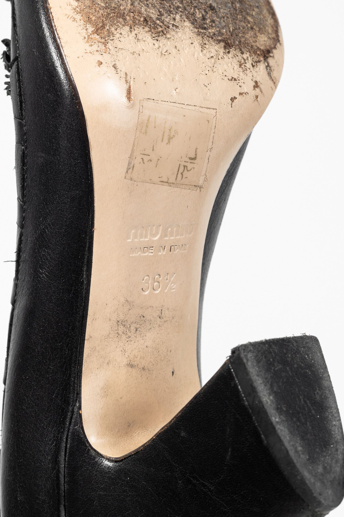 Miu Miu Miu Miu Black Leather Fringe-Trim Studded Bow Heels Size US 6 / IT 36 - 5 Thumbnail