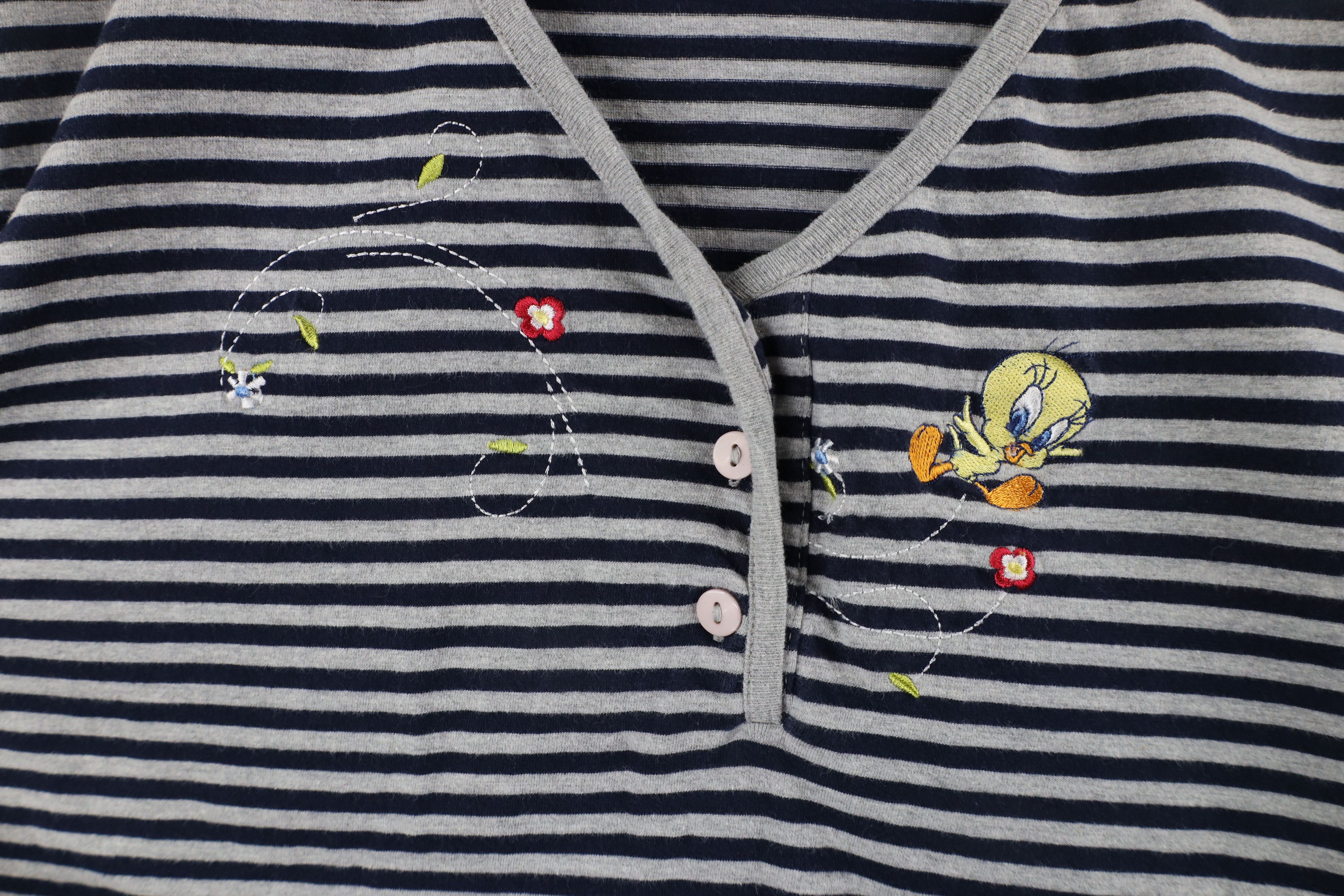Vintage Vintage 90s Looney Tunes Striped Tweety Bird Henley T-Shirt Size 4XL / US 24-26 - 4 Thumbnail