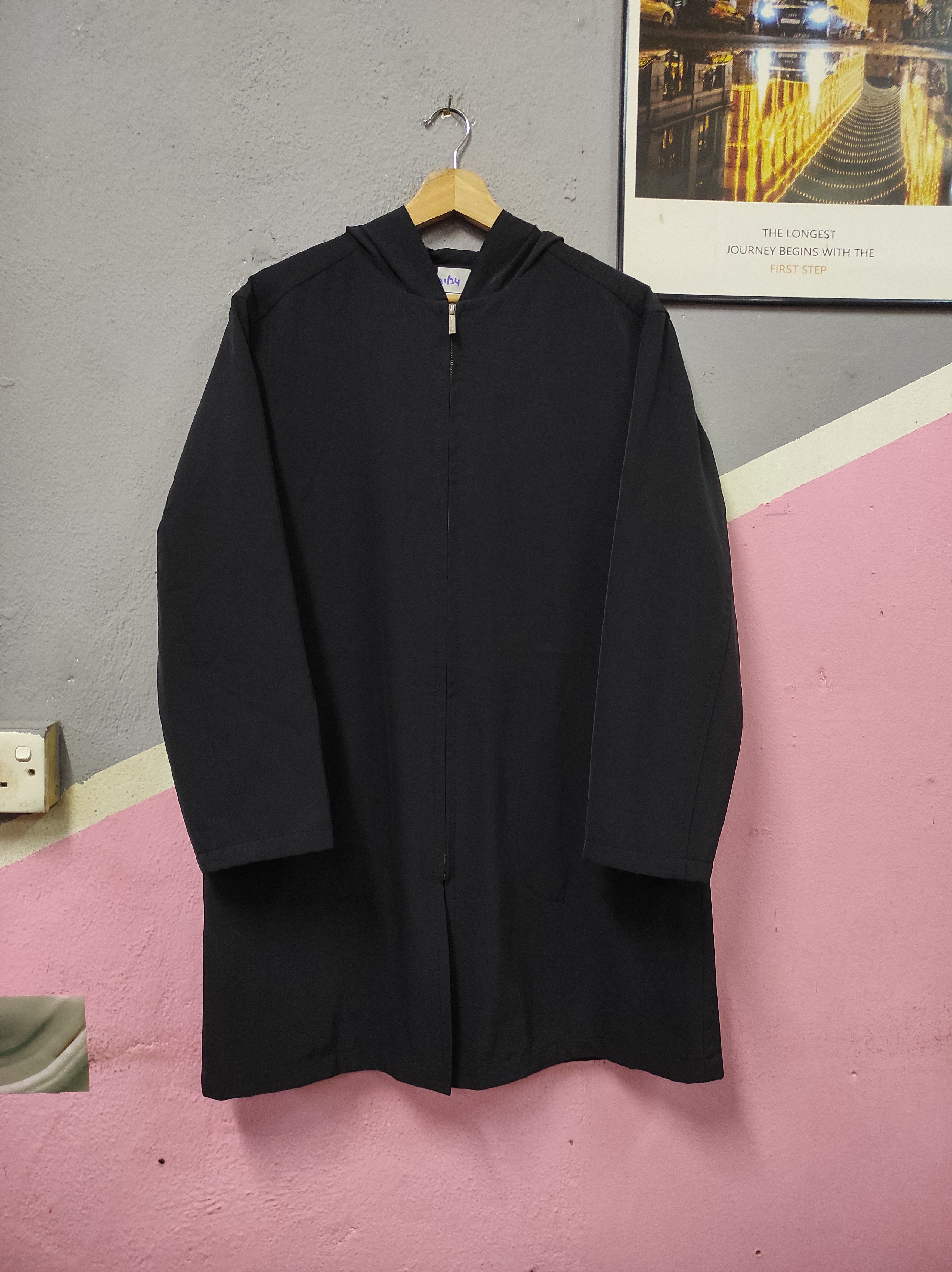 CALVIN KLEIN COAT BLACK OVERCOAT LONG JACKET HOODED