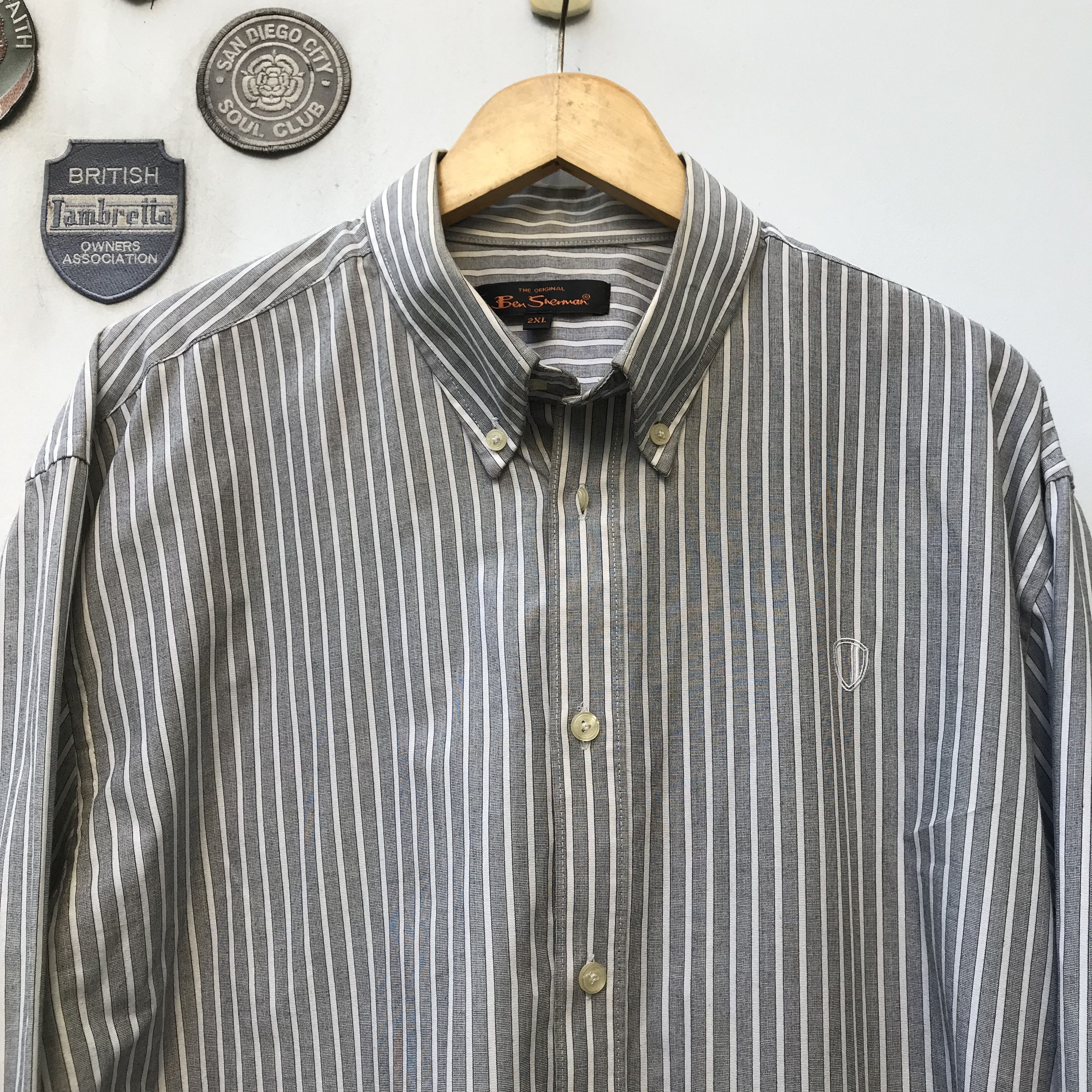 Ben Sherman × Vintage Ben Sherman Grey Stripes Shirt Button down 3 finger Colar Size US XL / EU 56 / 4 - 13 Thumbnail