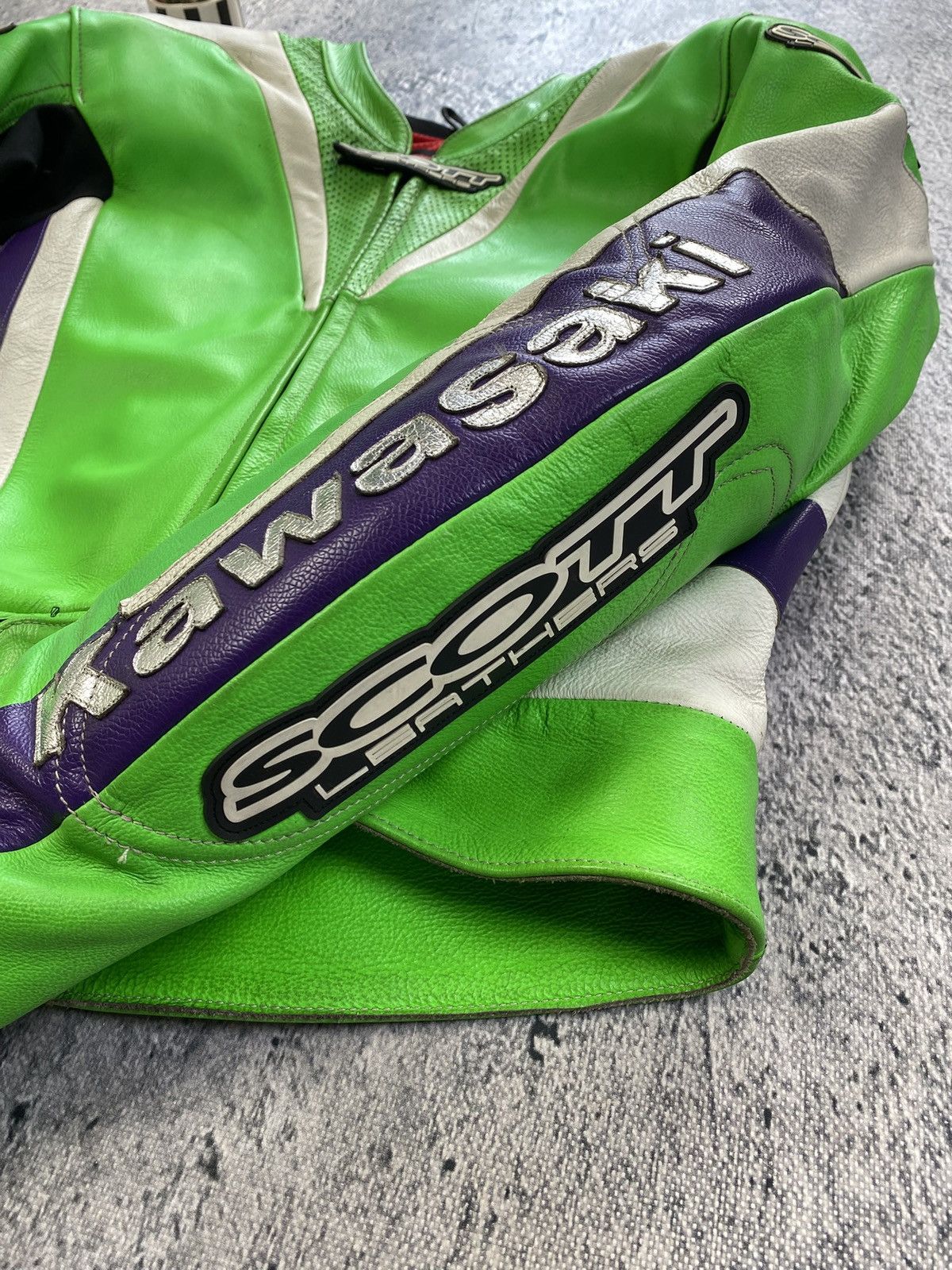 Vintage Leather Jacket Racing Kawasaki Scott USA
