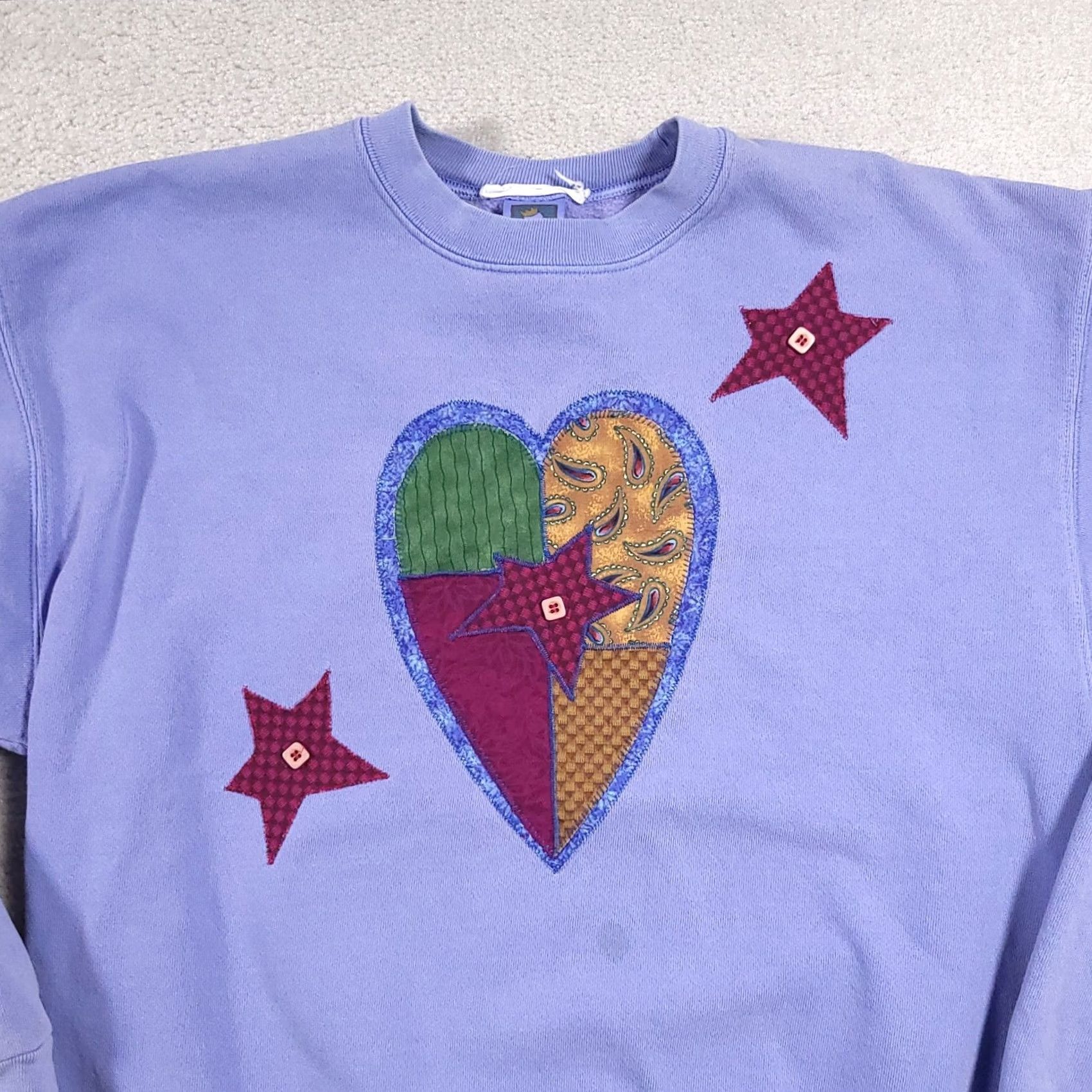 Vintage VINTAGE Sweatshirt Womens XL Blue Heart Embroidered USA Cotton Deluxe Fleece Pullover Crew Neck Long Sleeve Regular Fit Size XL / US 12-14 / IT 48-50 - 3 Thumbnail