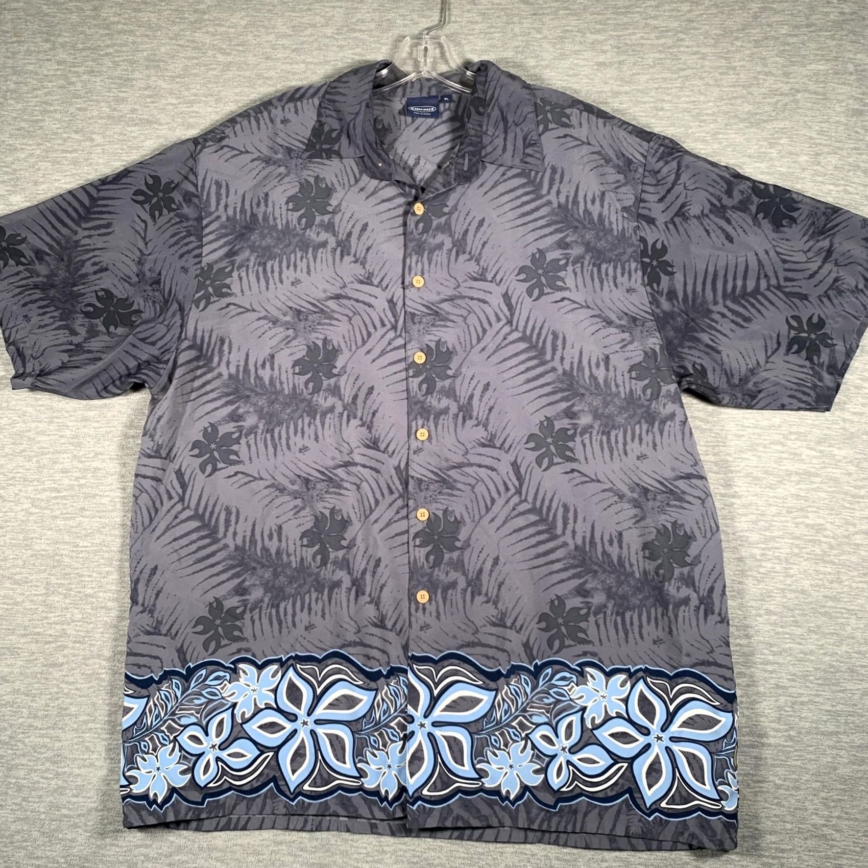 Sideout Sideout Hawaiian Shirt Mens XL Gray Blue Floral Border Aloha Button Front Casual Shirt Size US XL / EU 56 / 4 - 2 Thumbnail