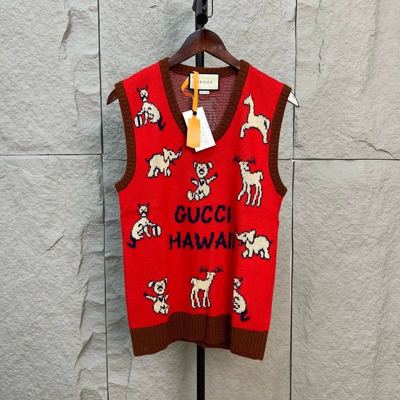 Gucci Gucci Cotton wool blend animal print letter logo vest 2501- Size US M / EU 48-50 / 2 - 1 Thumbnail