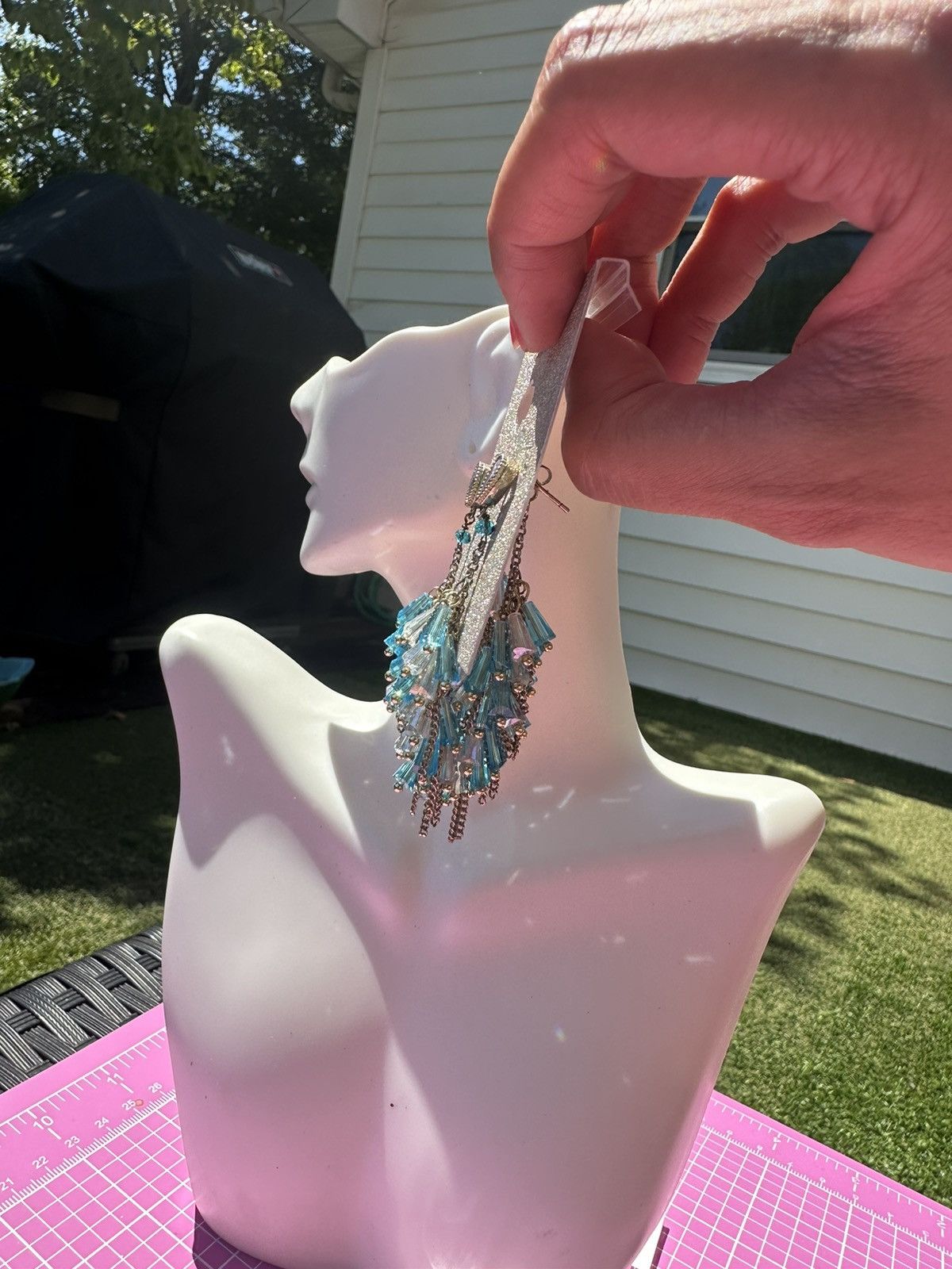 Designer Natasha water blue beads tassels stud back unique closure Size ONE SIZE - 3 Thumbnail