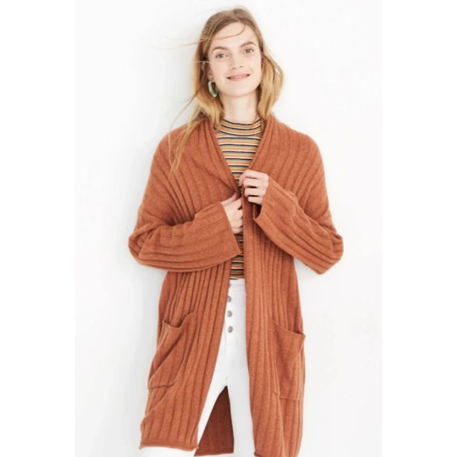 Madewell Madewell Wool Blend Piedmont Ribbed Duster Cardigan Sweater Burnt Orange Size XS Size XS / US 0-2 / IT 36-38 - 2 Thumbnail