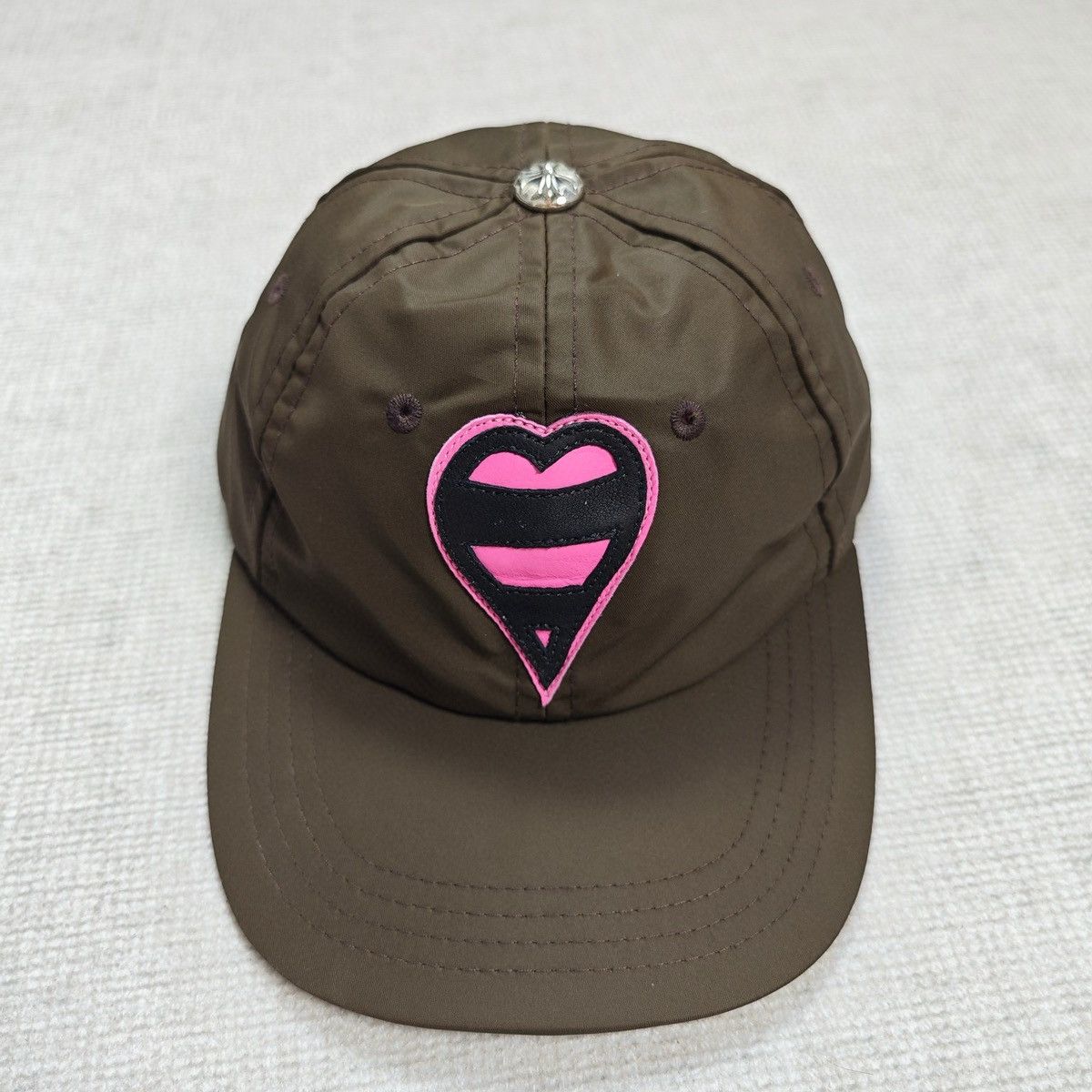 Chrome Hearts Leather Pink Heart Brown Hat with Belt Buckle