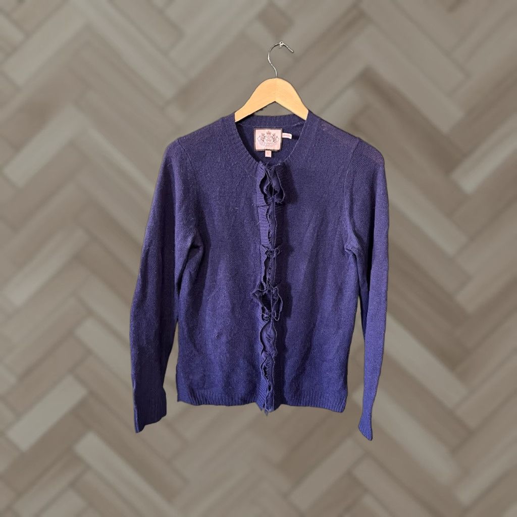 Juicy Couture Juicy Couture Womens Knitted Button Long Sleeve Blue Ruffle Cotton Shirt L Size L / US 10 / IT 46 - 1 Thumbnail