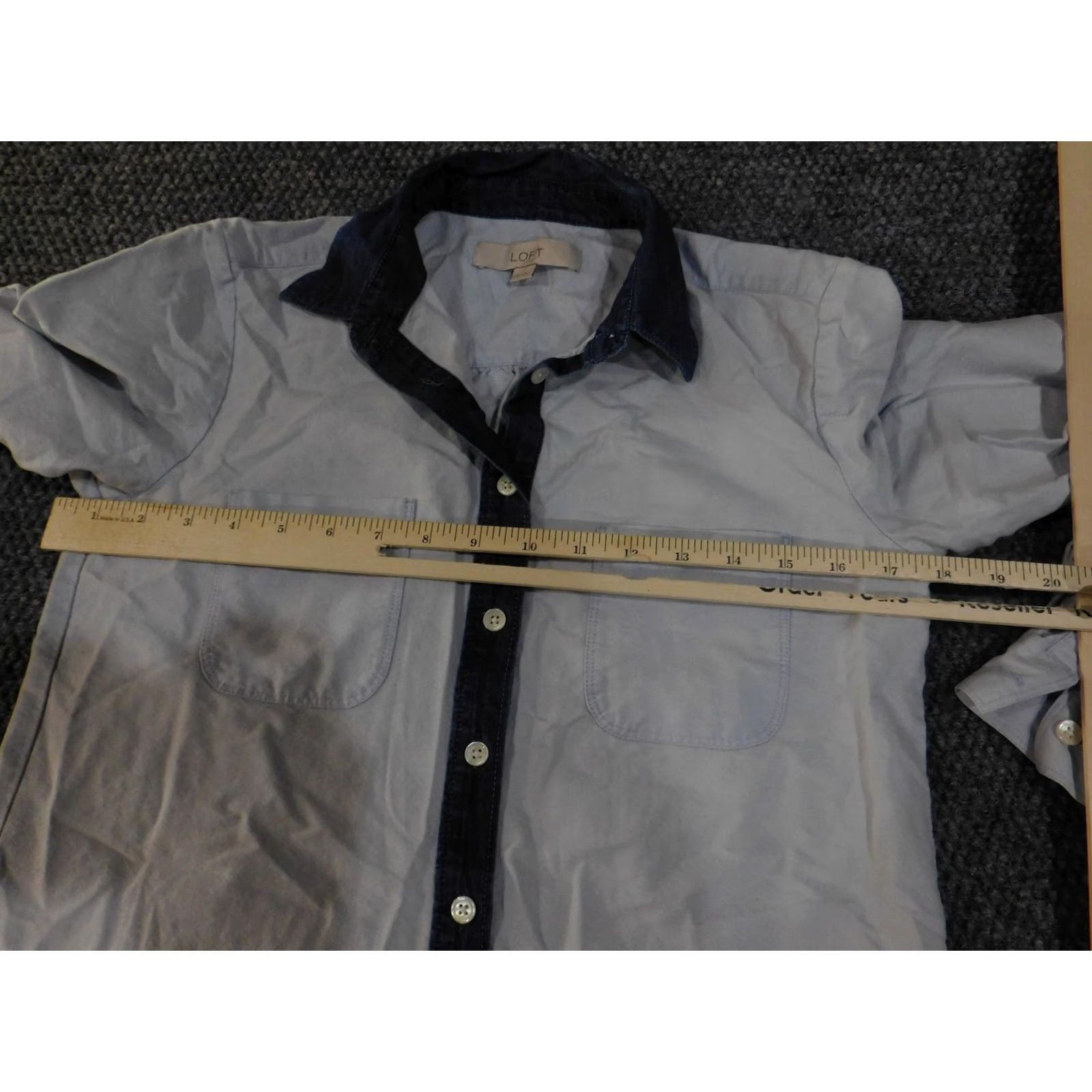 Loft VINTAGE LOFT Ann Taylor SHIRT Womens XS Light Blue Contrast Collar Button Down Cotton Size XS / US 0-2 / IT 36-38 - 7 Thumbnail