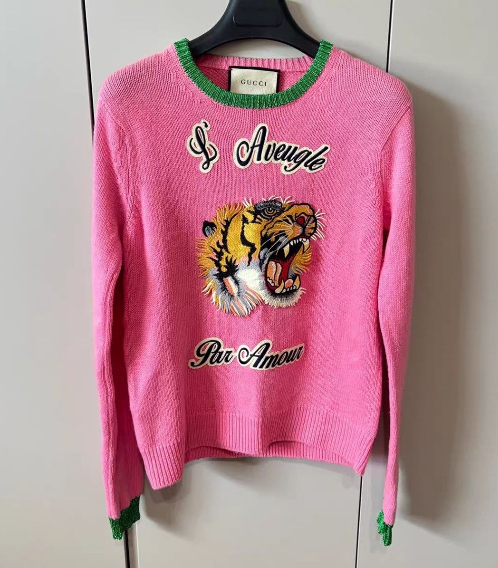 Gucci Gucci Pink tiger embroidery knitted sweater 2502-Nextarrow Size US M / EU 48-50 / 2 - 1 Thumbnail