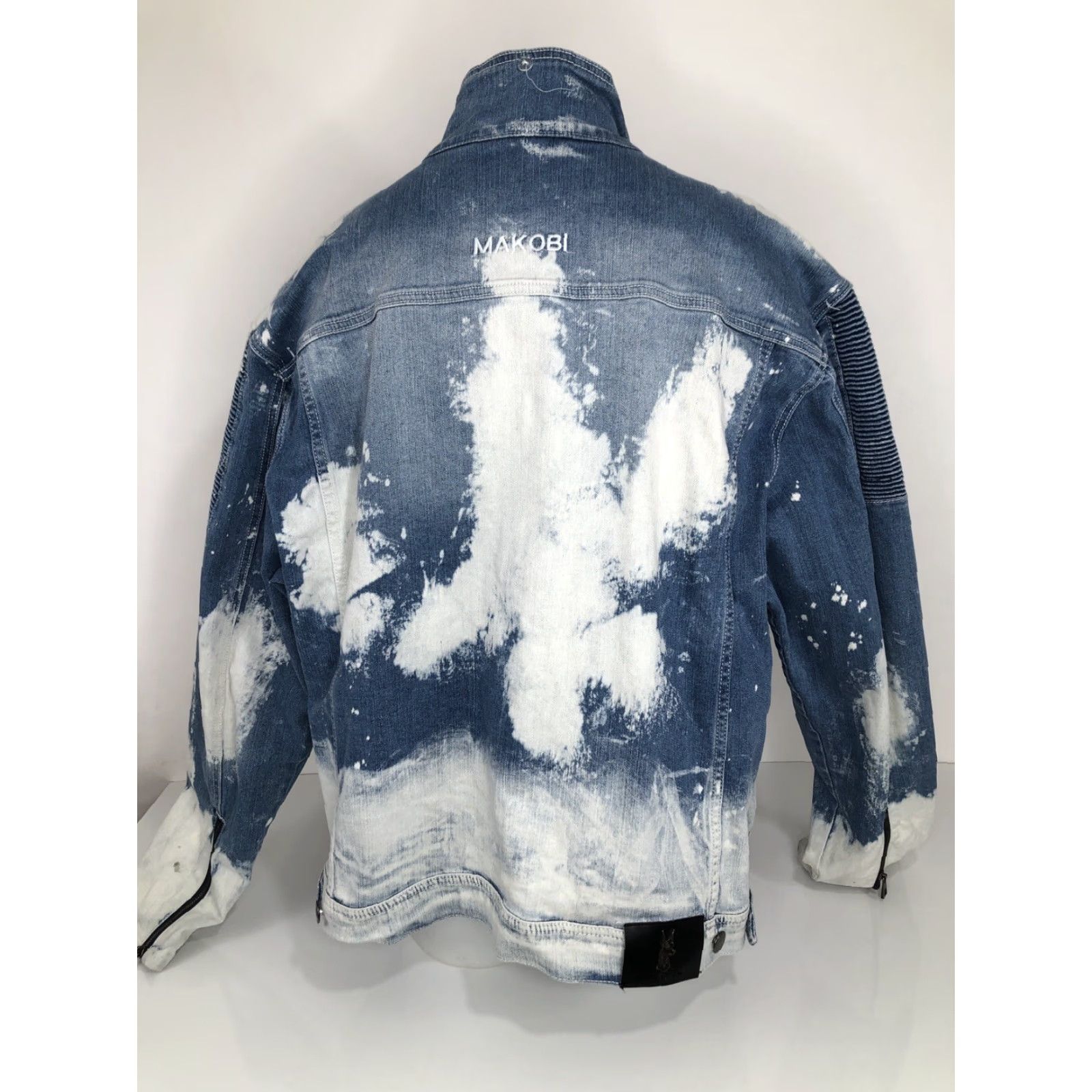 Denime MAKOBI Denim Biker Jacket 3XL Blue Men Distressed Leather Look EXCELLENT Size US XXL / EU 58 / 5 - 6 Thumbnail