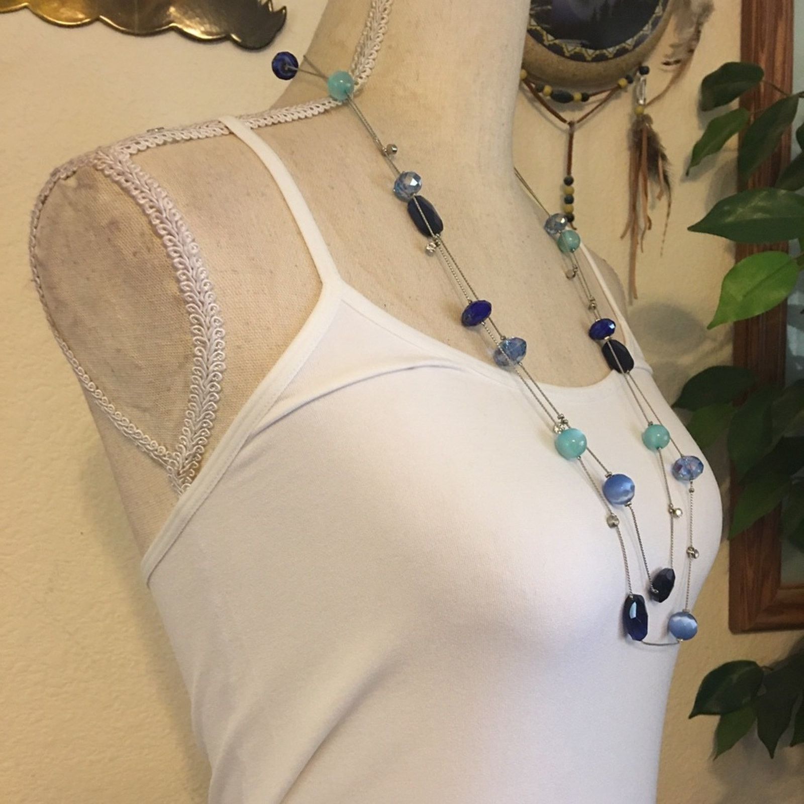 Jewelry Blue tone glass beaded silver tone chain necklace Size ONE SIZE - 2 Thumbnail