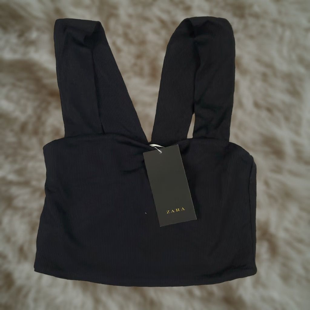 Zara Womens Tank Top Zara Small Black Cropped Cami Ribbed Pullover Size S / US 4 / IT 40 - 1 Thumbnail