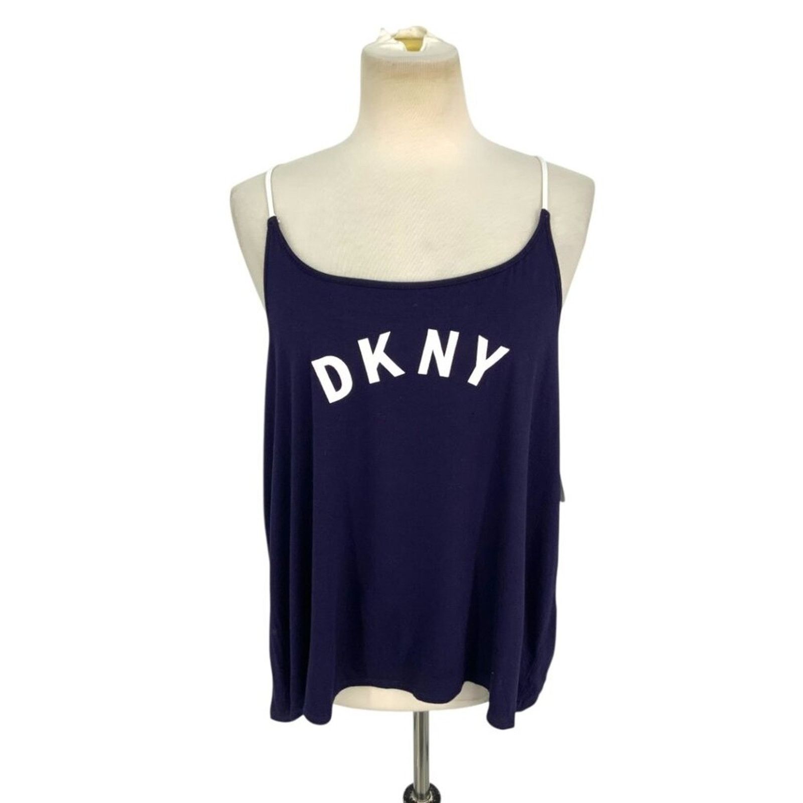 DKNY DKNY Logo Navy Blue Spaghetti Strap Knit Tank Top XL NWOT Size XL / US 12-14 / IT 48-50 - 1 Thumbnail