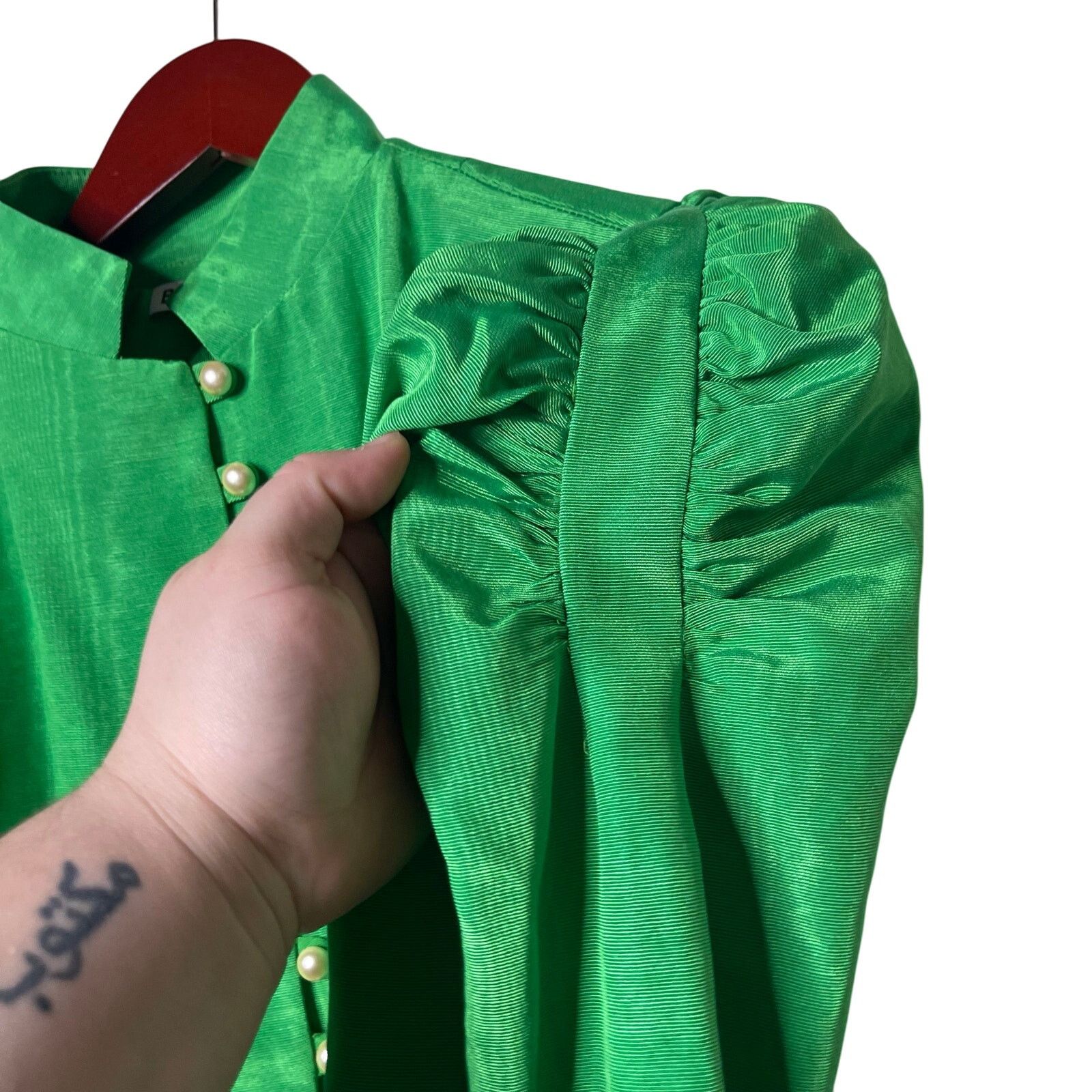 Batsheva Batsheva Song Green ruffled moiré pearly button blouse sz 2 Size XS / US 0-2 / IT 36-38 - 9 Thumbnail
