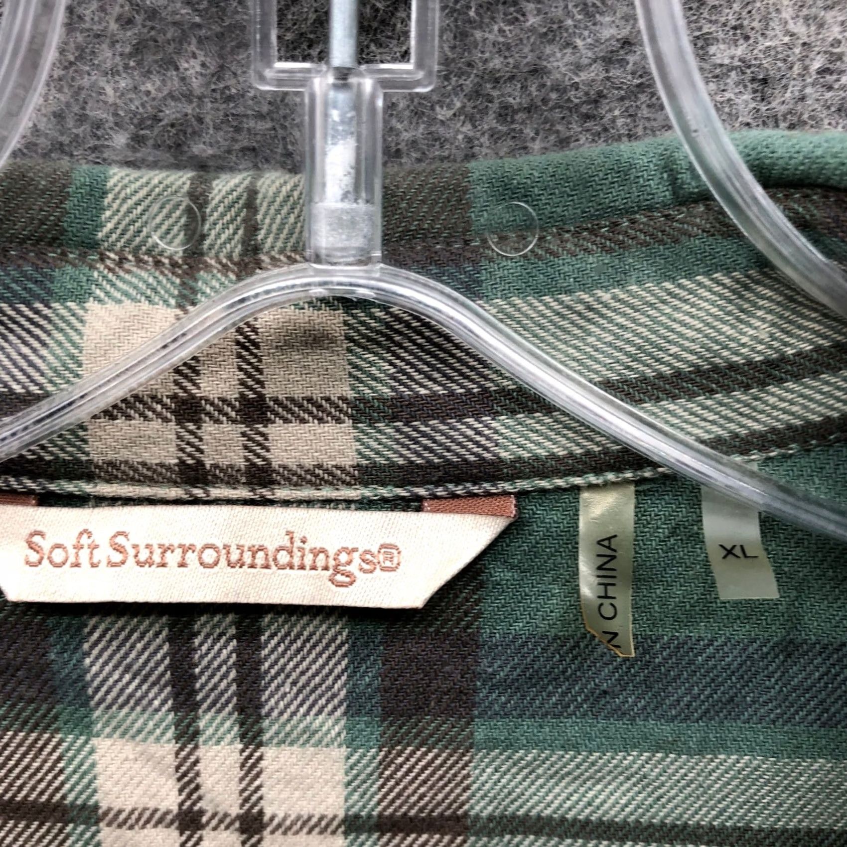 Soft Surroundings VINTAGE Soft Surroundings Flannel Shirt Jacket Womens XL Green Plaid Cotton Pockets Size XL / US 12-14 / IT 48-50 - 3 Thumbnail