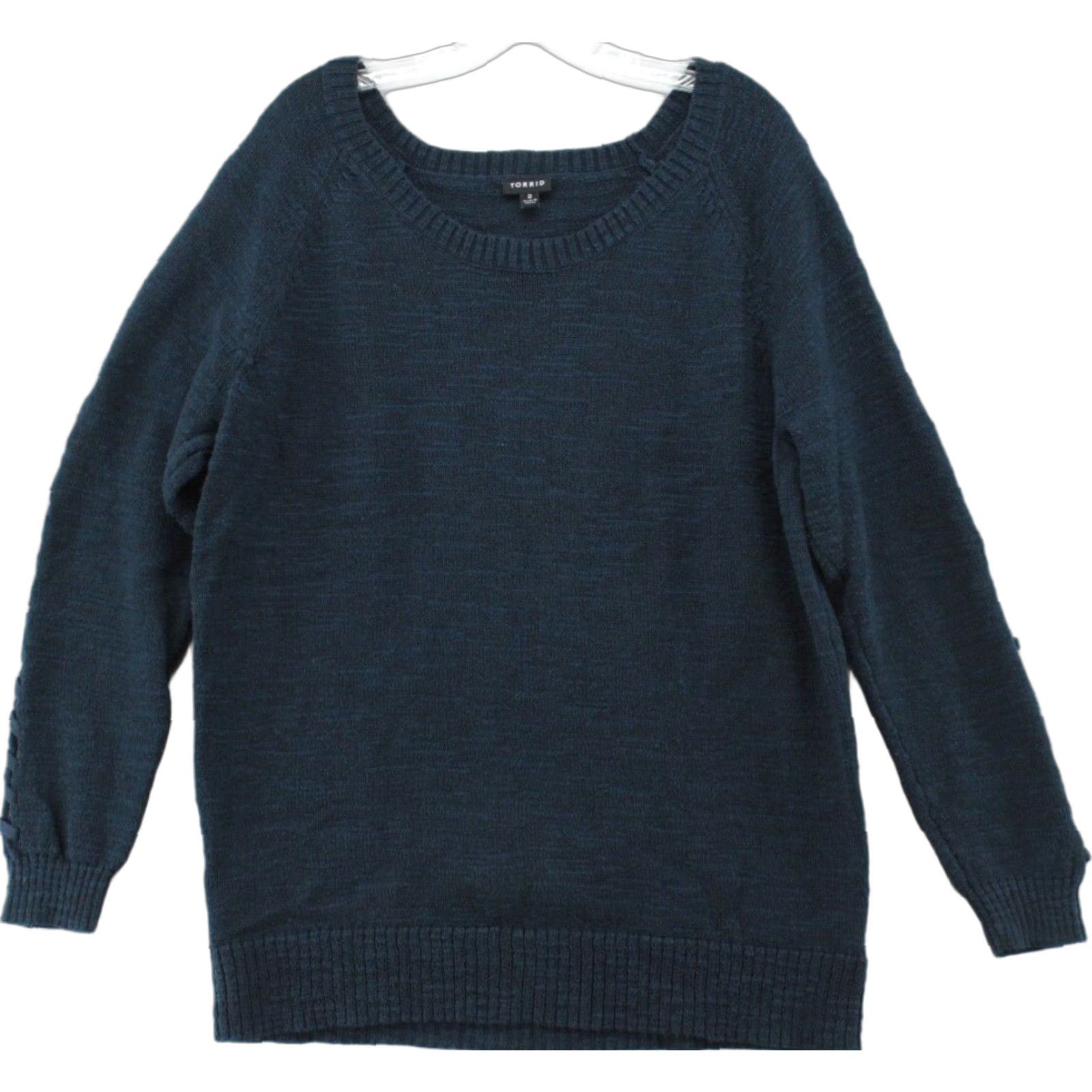Torrid Torrid Women's Sweater Lace-Up Sleeve Blue Round-Neck Knit Pullover Size 2 Boho Modern Classic Womens Size XS / US 0-2 / IT 36-38 - 1 Thumbnail