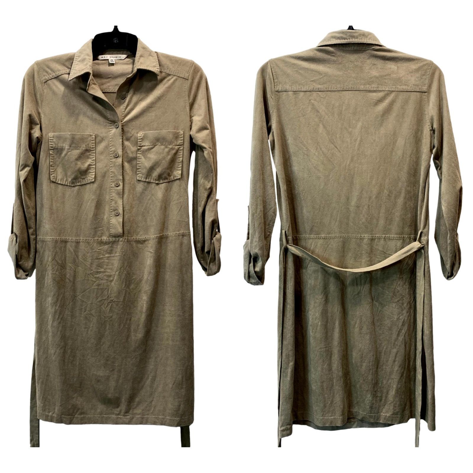 Bcbgmaxazria Y2K Max Studio Soft Ultra Suede Shirt Dress Tie Belt | XS Size XS / US 0-2 / IT 36-38 - 6 Thumbnail