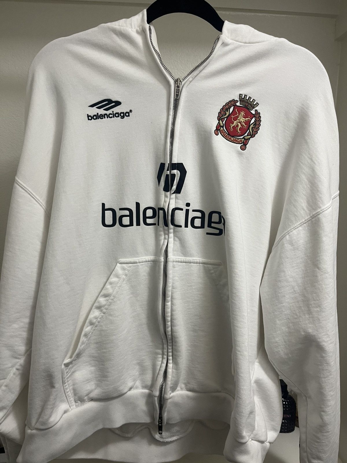 Balenciaga Balenciaga Paris Soccer Zip Up Hoodie White | Grailed