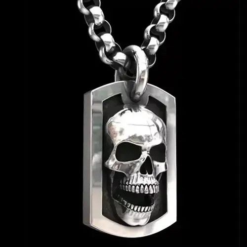 Jewelry Skull Dog Tags Chain Skeleton Gothic Death Military Chrome Size ONE SIZE - 3 Thumbnail