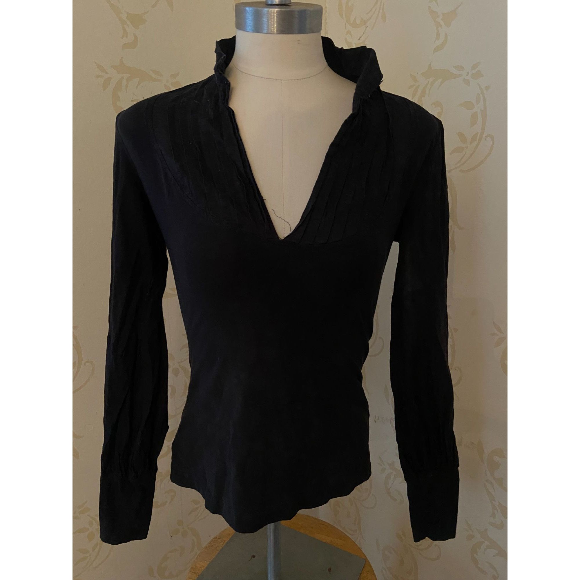 image of Designer Ladies Size 38 Anne Fontaine Black Beautiful Shirt, Women's