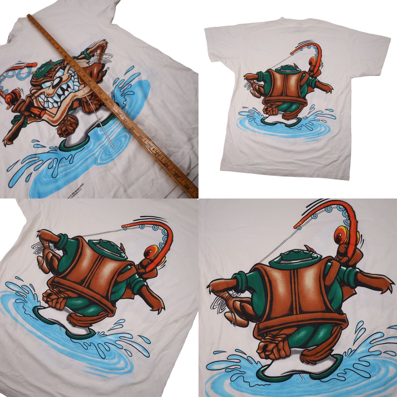 Vintage VINTAGE Looney Tunes Mens XL Fishing Taz Front Back Print Graphic T Shirt White Size US XL / EU 56 / 4 - 8 Thumbnail