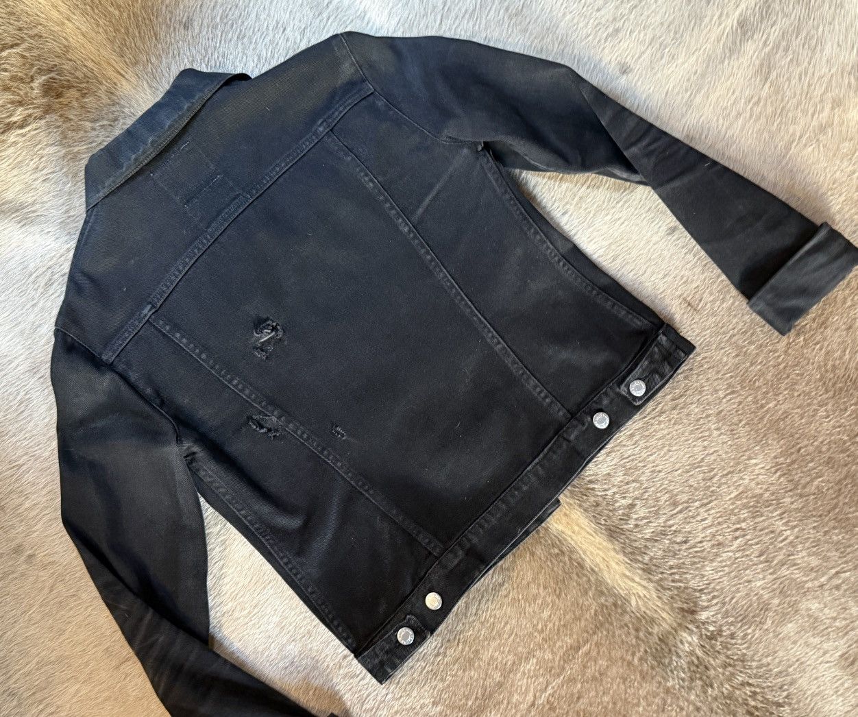 Helmut Lang Vintage 1999 Helmut Lang Black Denim Jacket Sz 42 Waxed Worn Size US XS / EU 42 / 0 - 7 Thumbnail