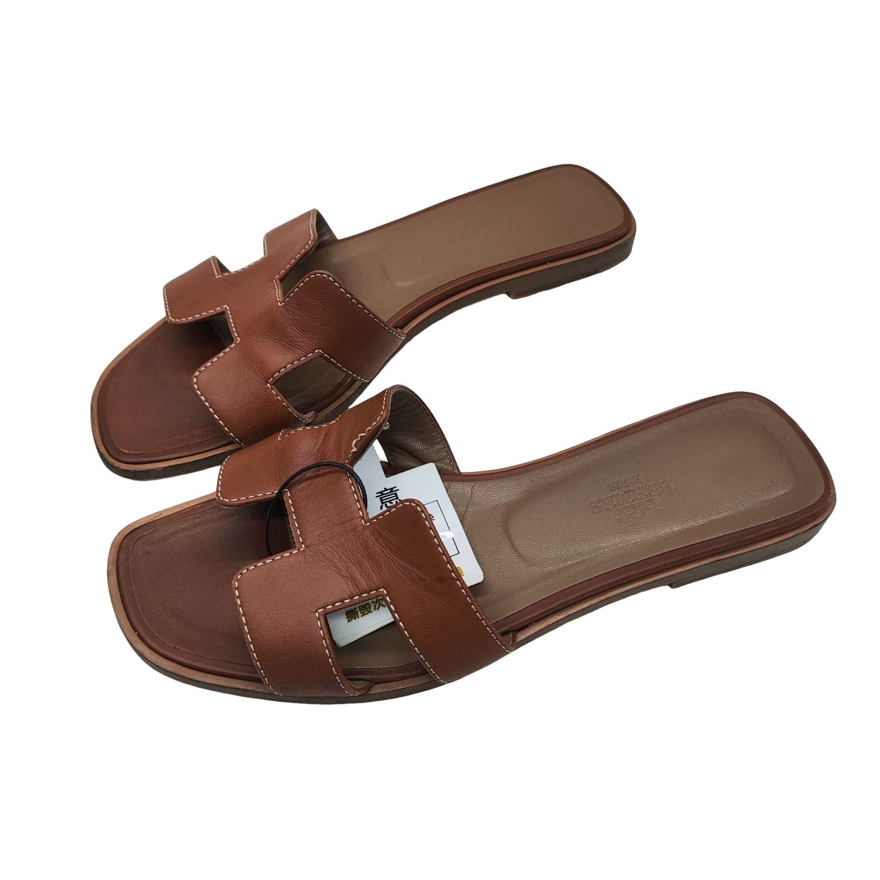 Hermes Hermès Brown Leather Oran Sandals Size 37 Size US 7 / IT 37 - 1 Thumbnail