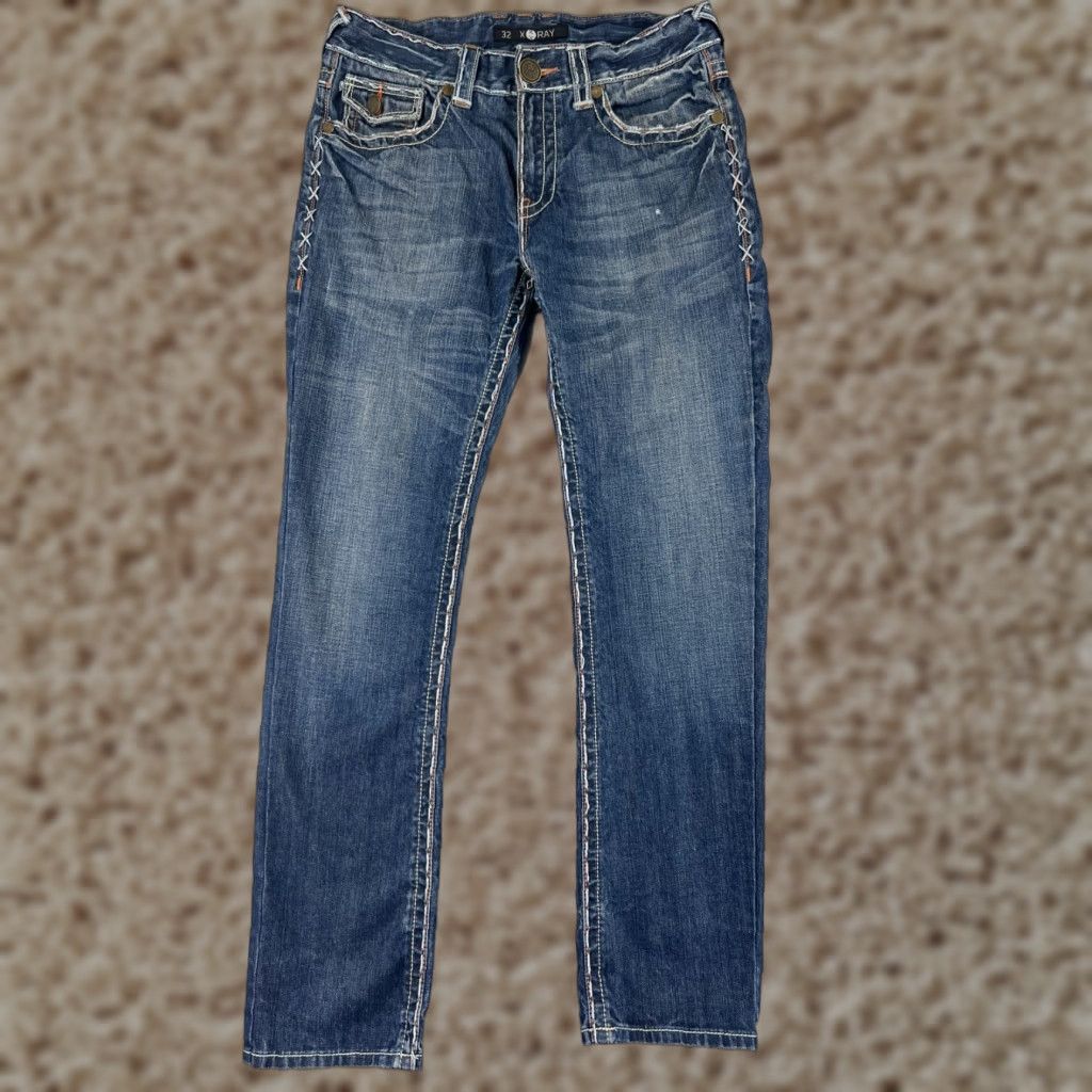 Vintage XRay Jeans Mens 32 Blue Denim Straight 100% Cotton Straight 32x31 Jeans Men Blue Denim 100% Cotton Regular Fit 5-Pocket Mens Size US 32 / EU 48 - 1 Thumbnail