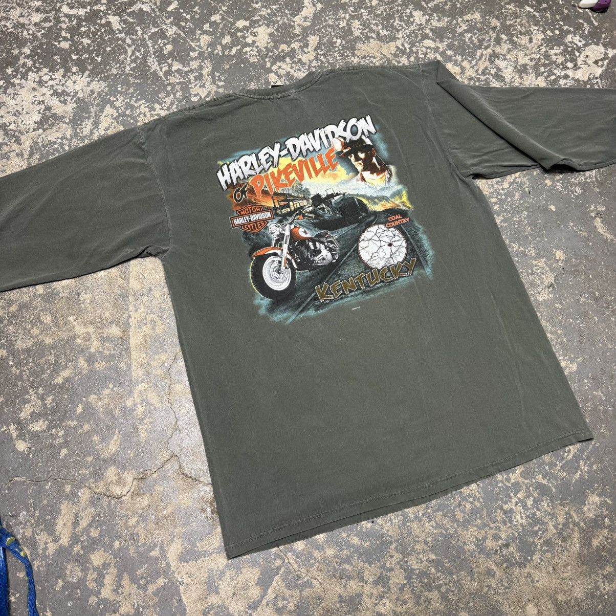 Vintage Vintage Harley Davidson Long Sleeve Green Pikeville Kentuck Size US XL / EU 56 / 4 - 11 Thumbnail