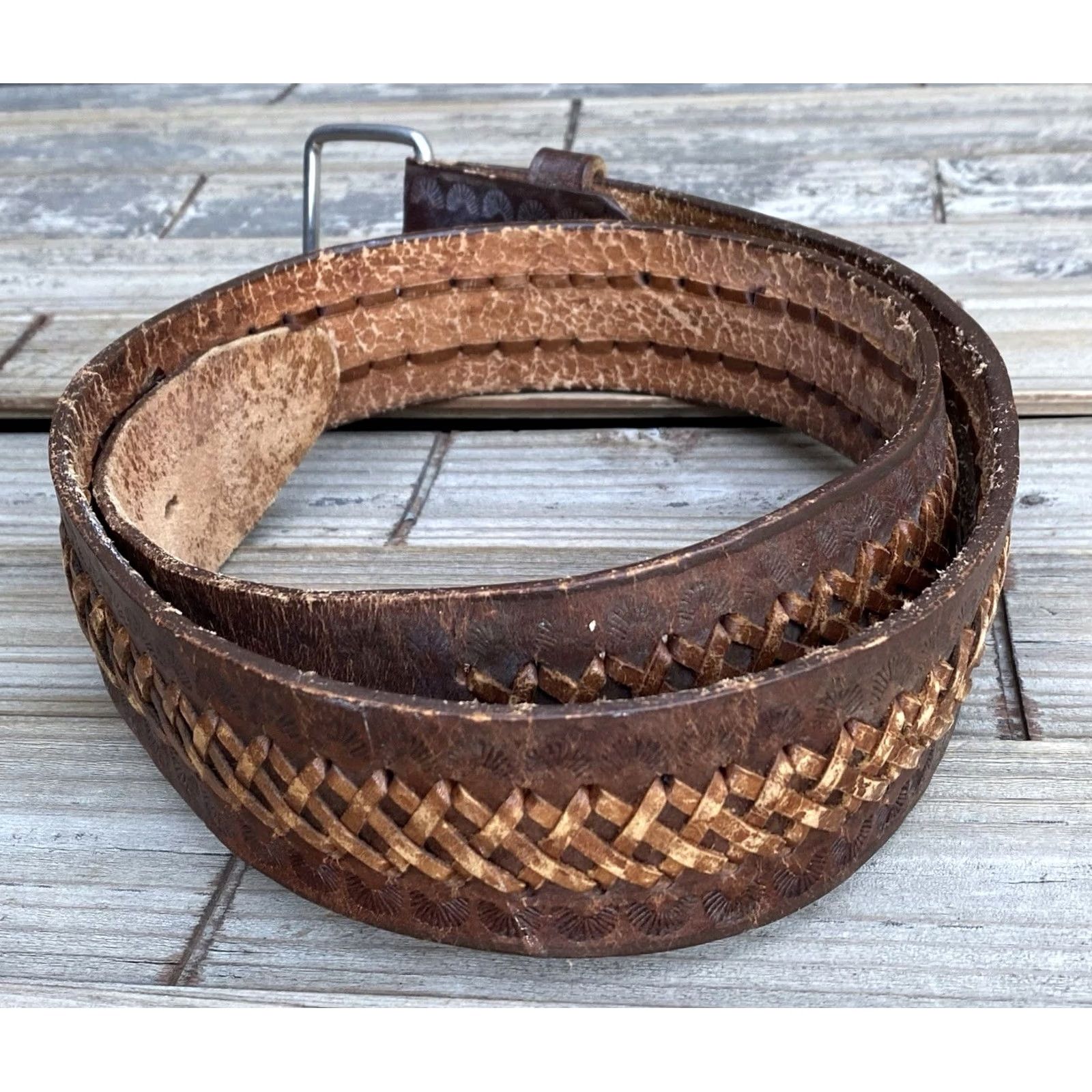 Vintage VINTAGE Hand-Tooled Leather Belt 60s 70s Size 40 Brown Unbranded Western Rockabilly Size ONE SIZE - 7 Thumbnail