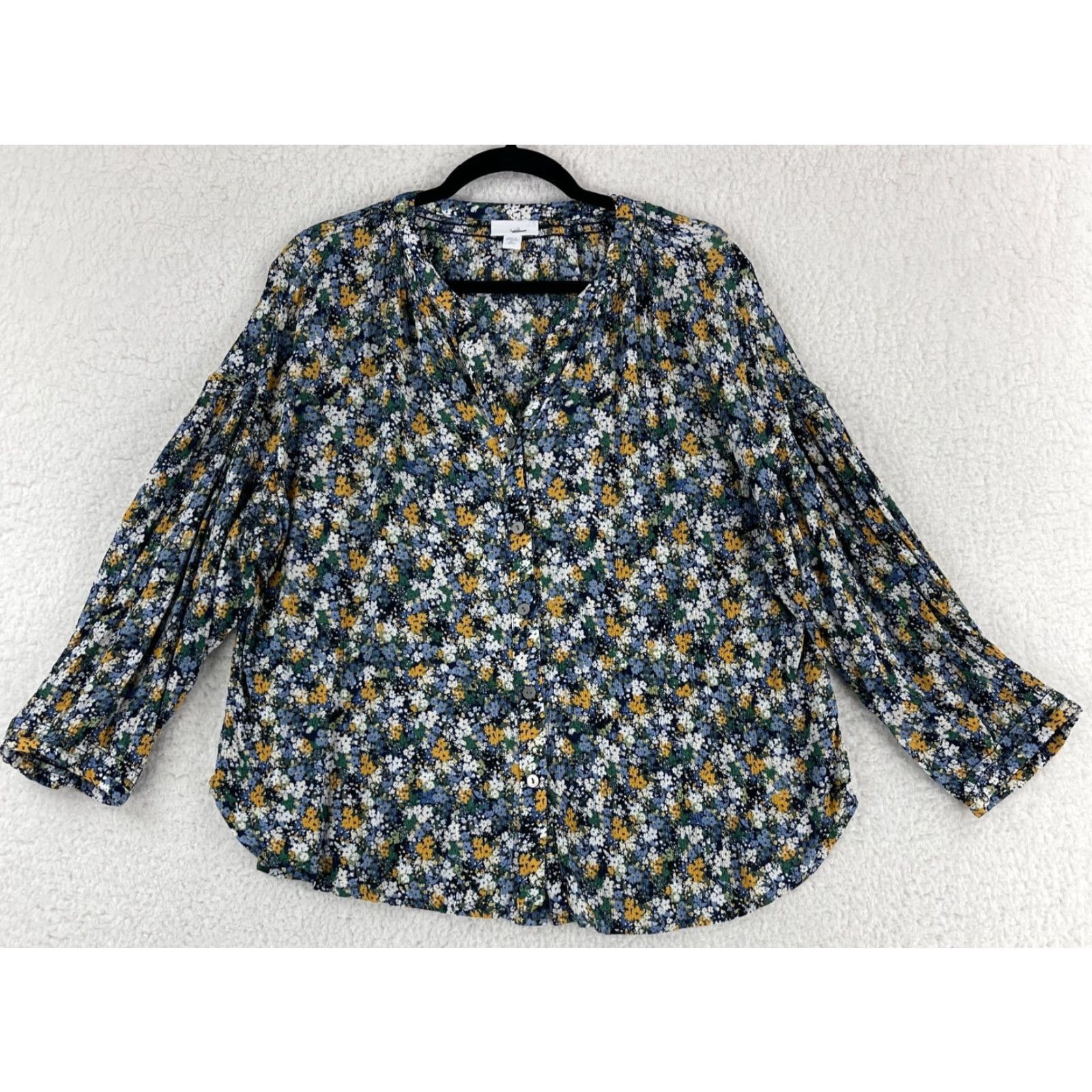 J. Jill J. Jill Petites Blue Floral Print Button-Up Shirt Womens V-Neck Size PXL - Casual Shirt Size XL / US 12-14 / IT 48-50 - 2 Thumbnail