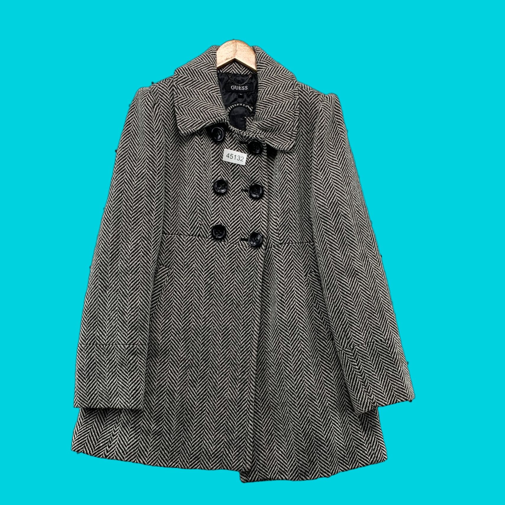 Guess VINTAGE GUESS Wool Tweed Coat Womens XL Gray Herringbone Double Breasted Y2K Coat Womens XL Gray Herringbone Size XL / US 12-14 / IT 48-50 - 1 Thumbnail