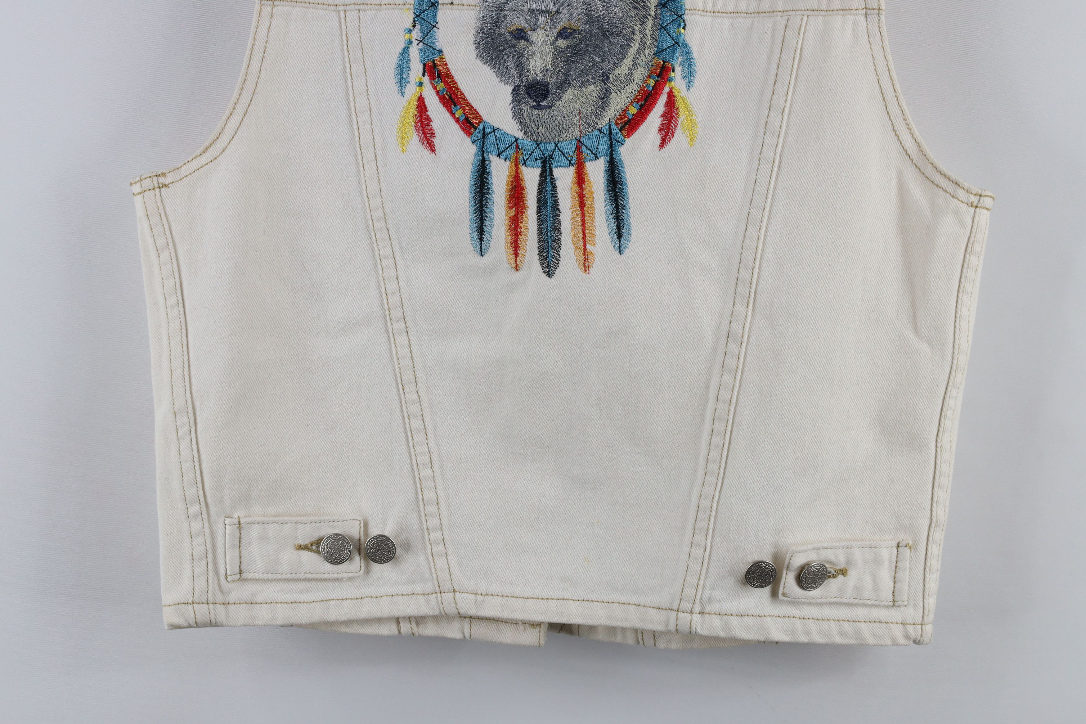 Vintage Vintage 90s Streetwear Wolf Cropped Denim Vest Jacket Size M / US 6-8 / IT 42-44 - 13 Thumbnail