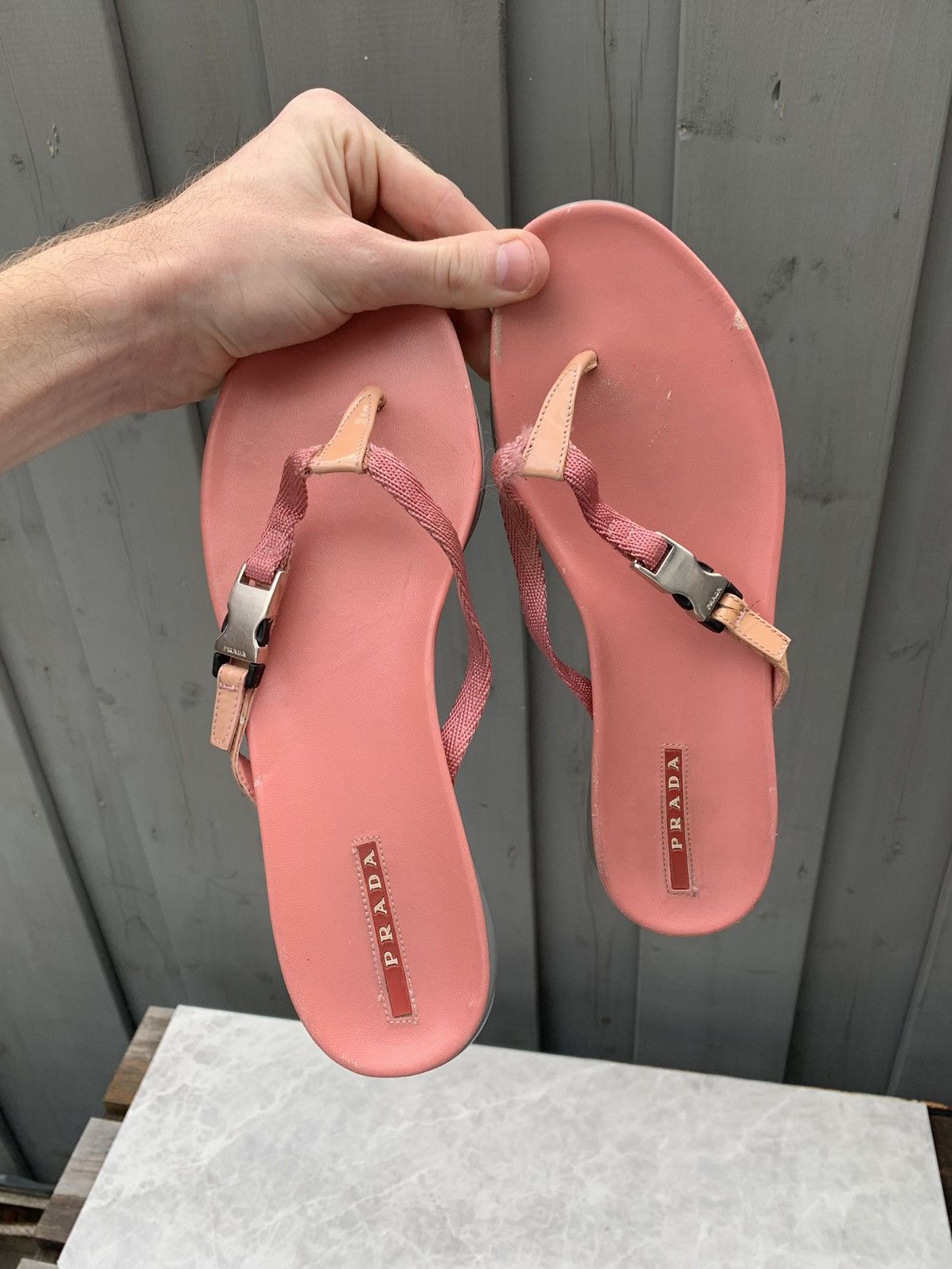 Designer × Prada Pink Prada Flip Flops Y2K 2000s Sport Thong Sandals Slip-on Size US 7.5 / IT 37.5 - 3 Thumbnail