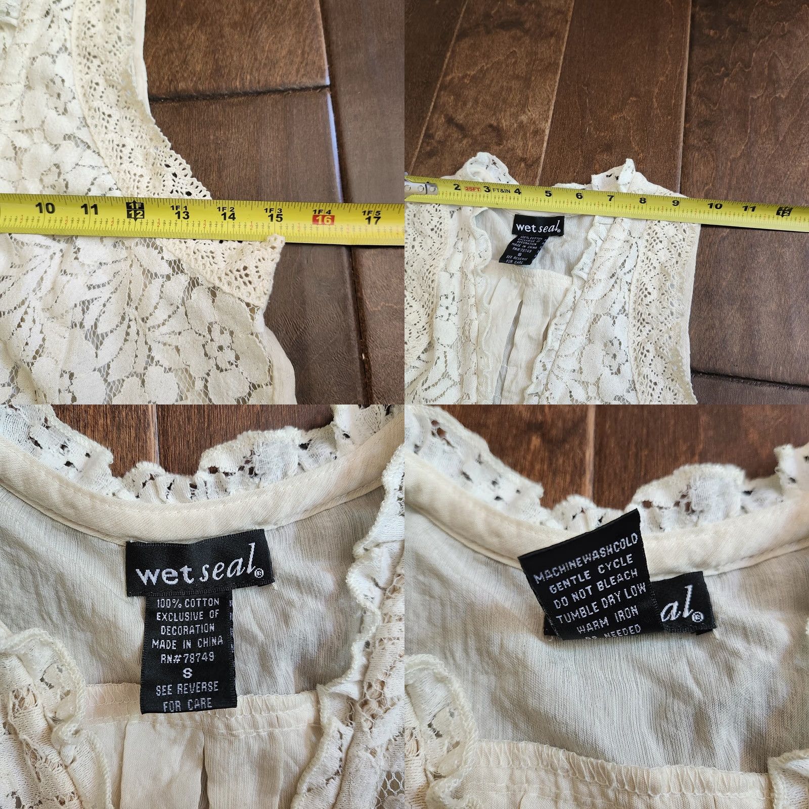 Vintage Wet Seal Blouse Cropped Button Lace Floral Sleeveless S White 100% Cotton Juniors Regular Womens Girls (Teens) Size S / US 4 / IT 40 - 8 Thumbnail