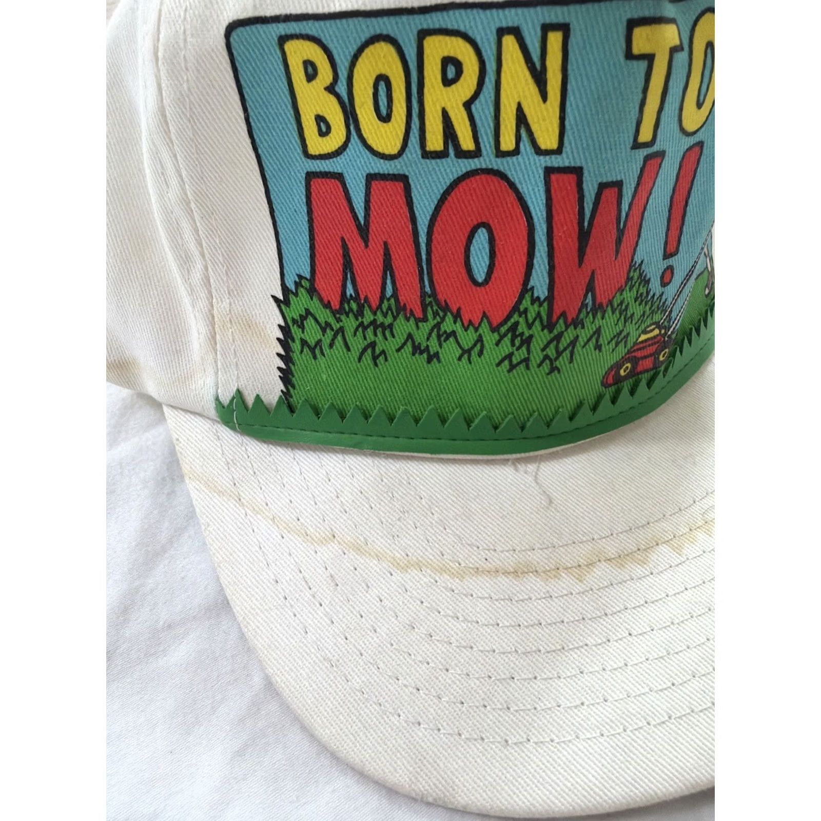 Vintage VINTAGE Avon SnapBack Hat White One Size Men 90s Born To Mow Comic Stained Size ONE SIZE - 4 Thumbnail