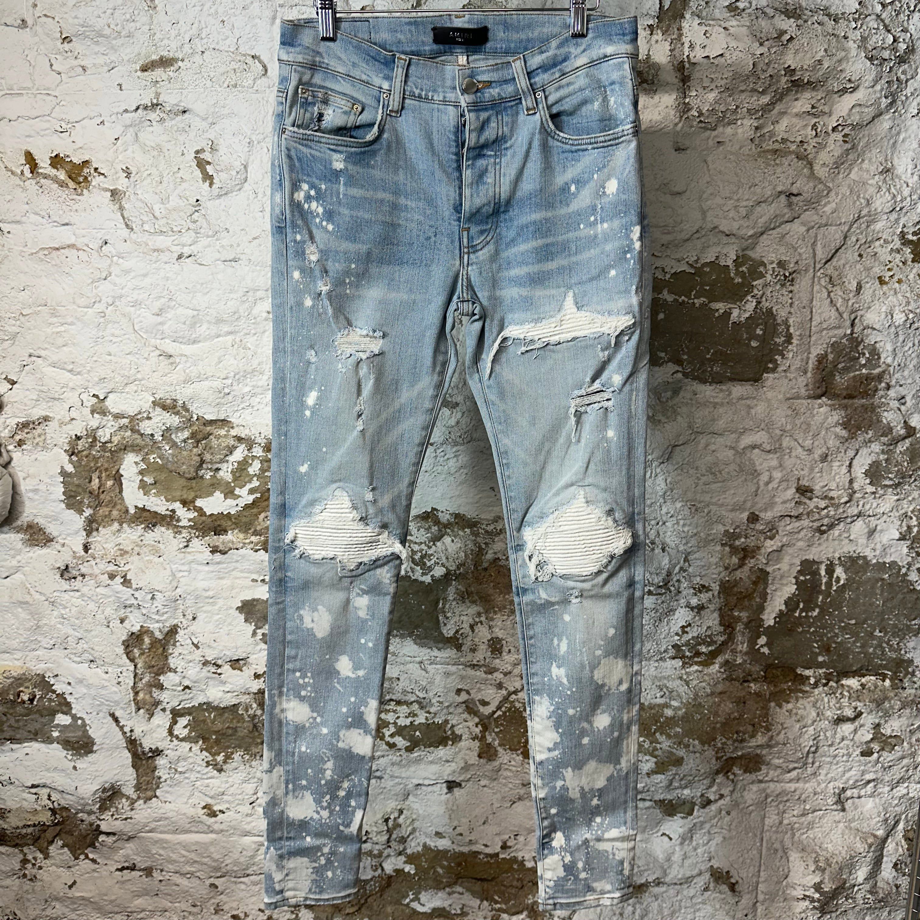 Amiri Amiri MX1 White Leather Blue Denim Jeans Size 31 | Grailed