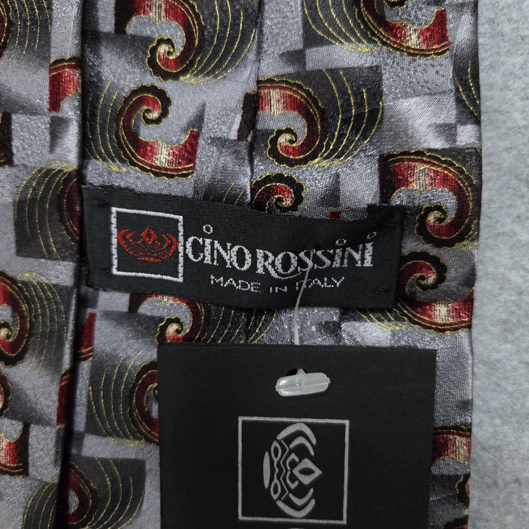 Vintage Gino Rossini Tie Mens Gray Silk Made in Italy Paisley Swirl Pattern Formal Necktie Size ONE SIZE - 3 Thumbnail