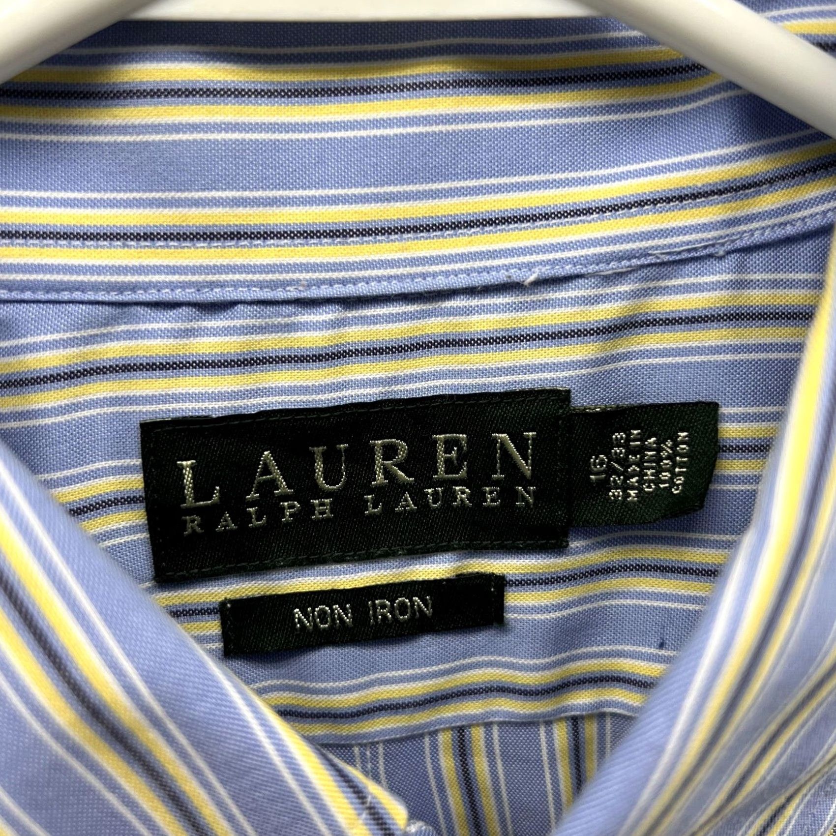Ralph Lauren Lauren Ralph Lauren Dress Shirt Mens 16 32/33 Blue Stripe Non-Iron Cotton Shirt Mens Long Sleeve Button-Down Casual Business Size 42R - 3 Thumbnail